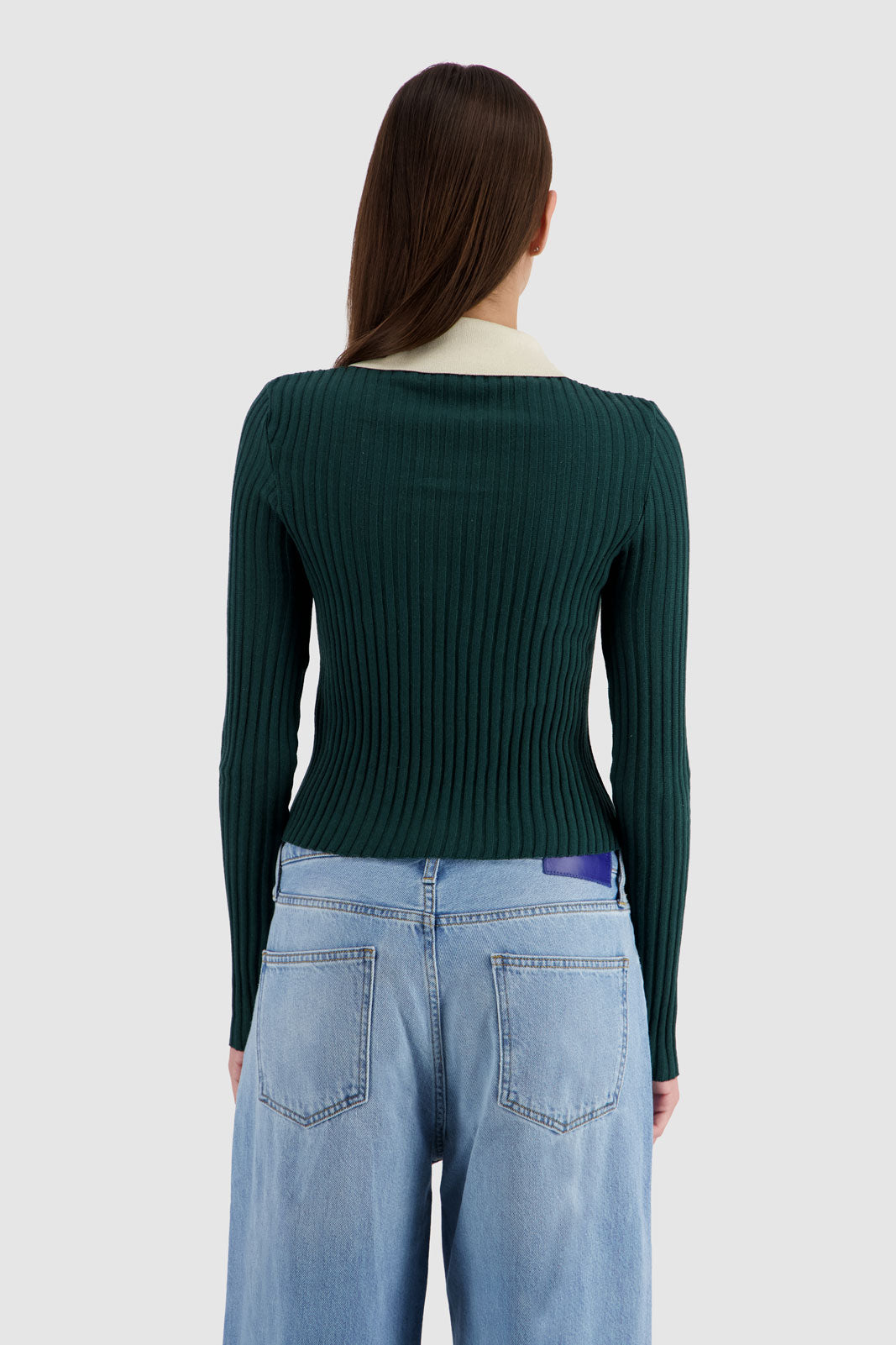 Long Sleeves Two Tones Polo - Egret x Stormy