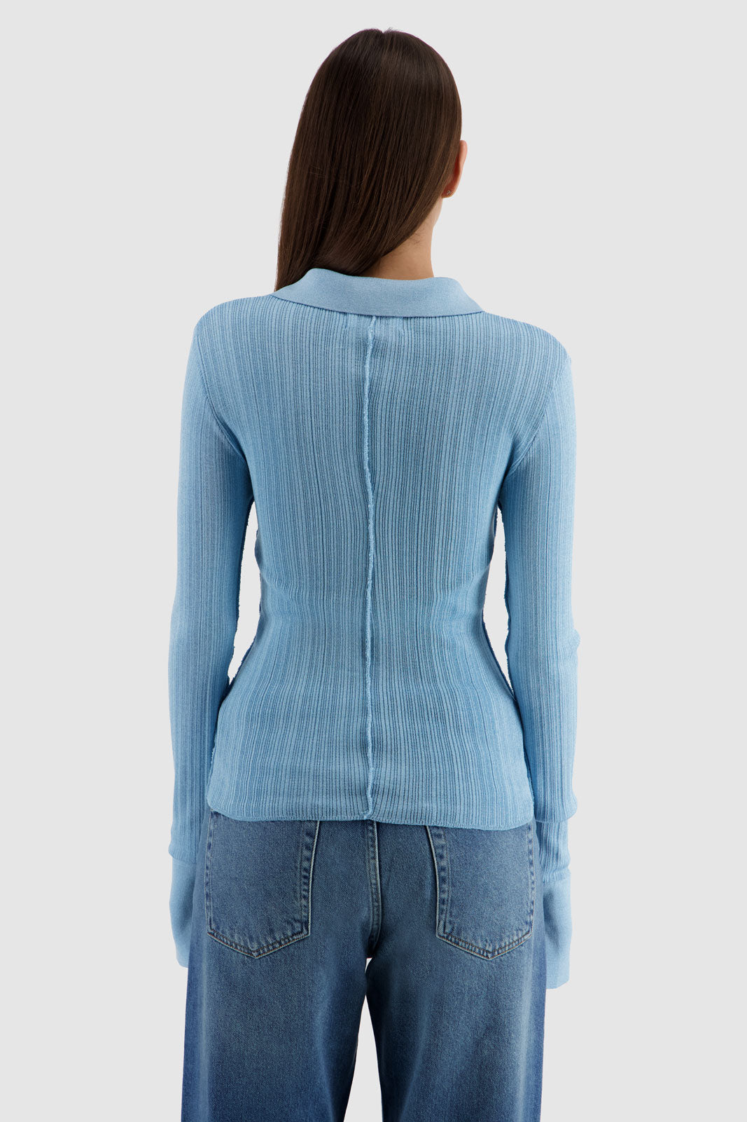 Shirt With Sleeve Cuff Slit - Blue
