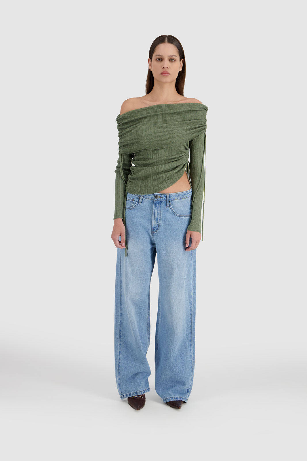 Off Shoulder Knit -Olive
