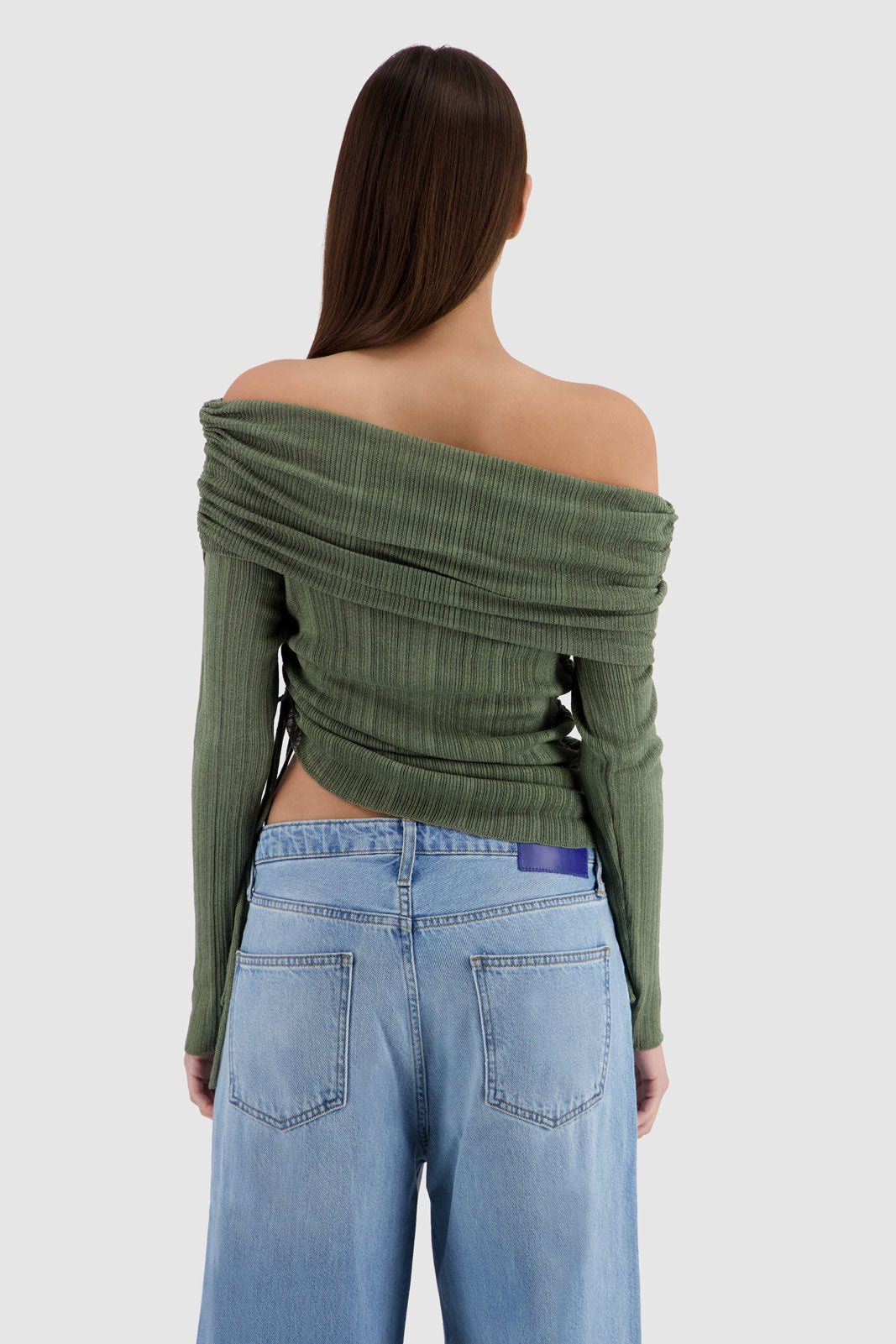 Off Shoulder Knit -Olive