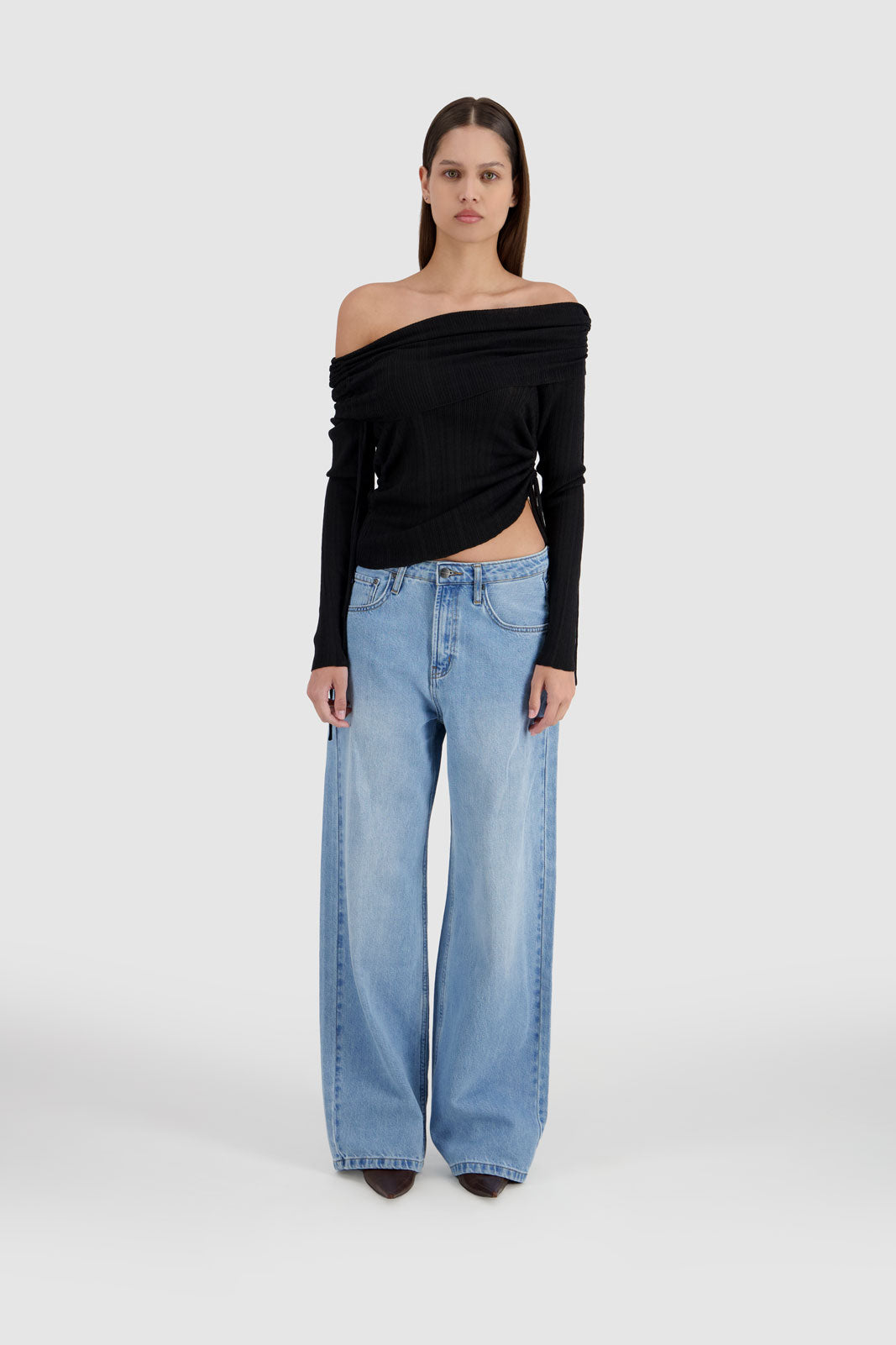 Off Shoulder Knit -Black