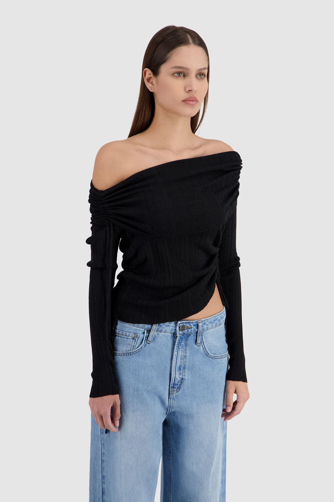 Off Shoulder Knit -Black