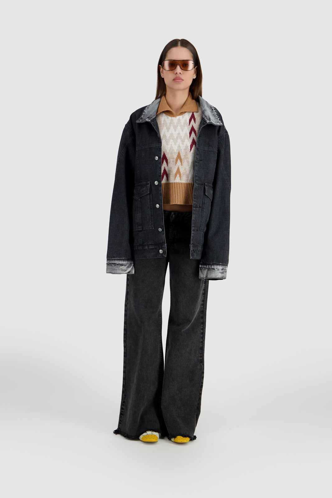 High Neck Open Pullover - Multicolor Beige