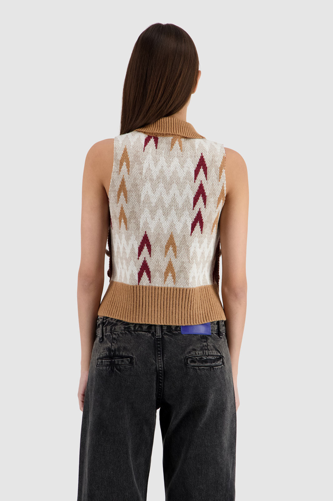 High Neck Open Pullover - Multicolor Beige