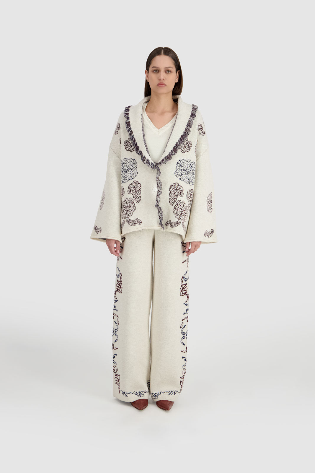 Knitted Jacquard Cardigan - Egret