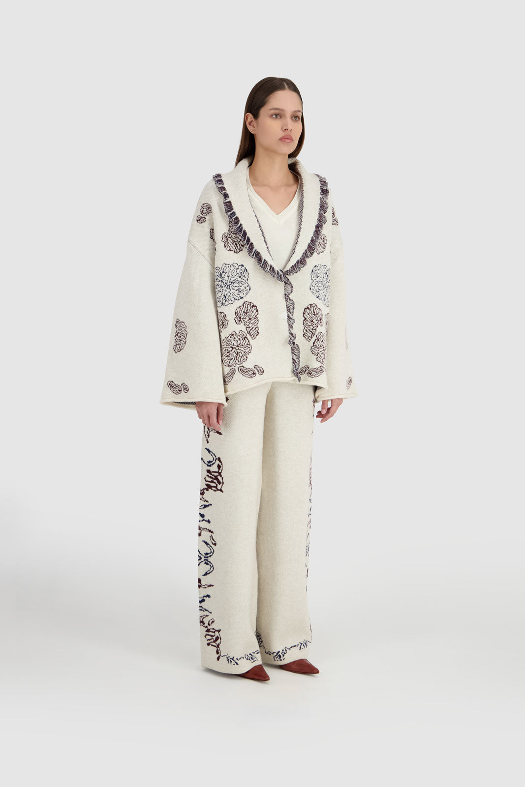 Knitted Jacquard Cardigan - Egret