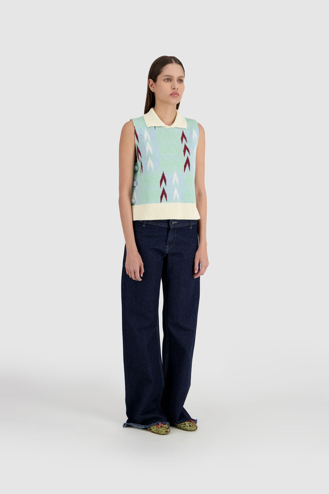 High Neck Open Pullover - Multicolor Blue