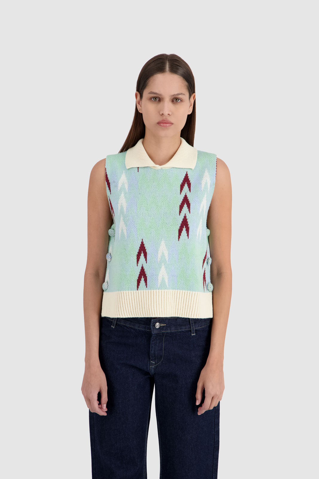 High Neck Open Pullover - Multicolor Blue