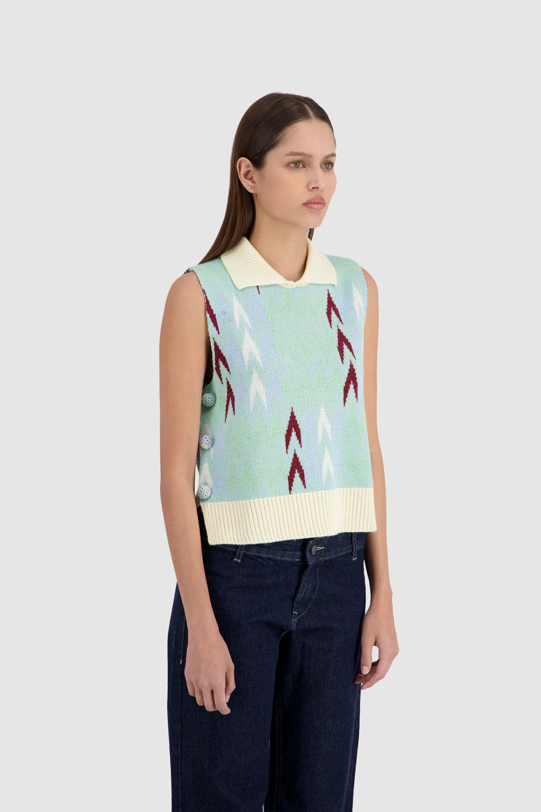 High Neck Open Pullover - Multicolor Blue
