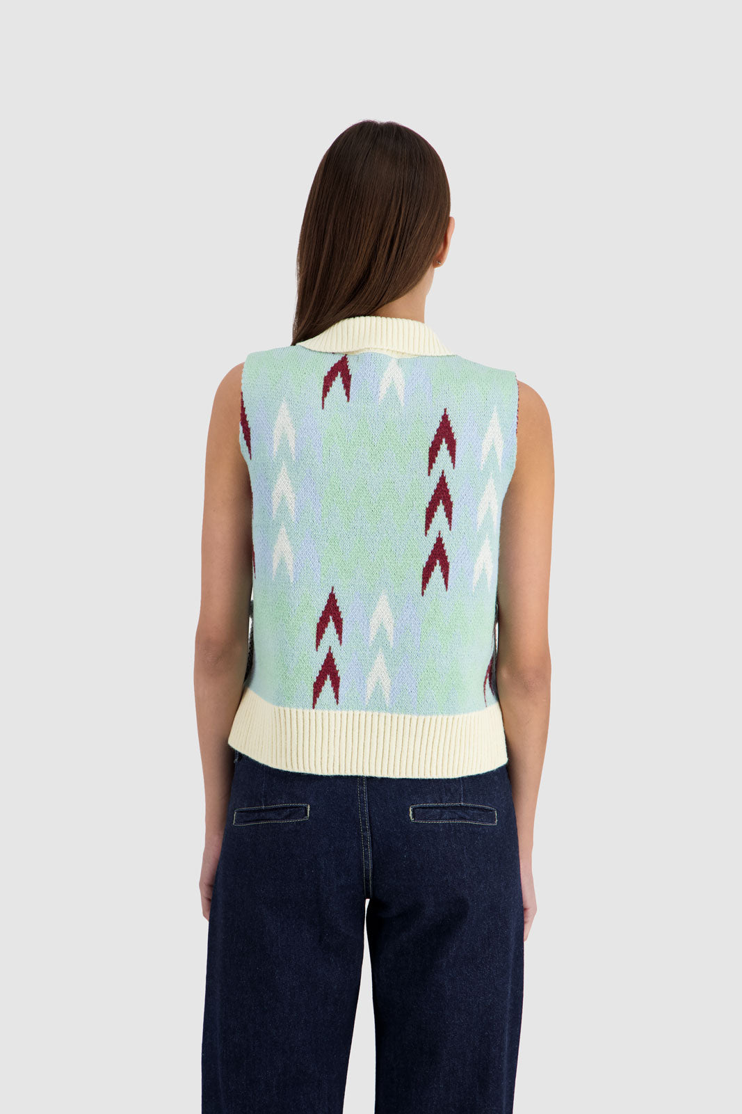 High Neck Open Pullover - Multicolor Blue