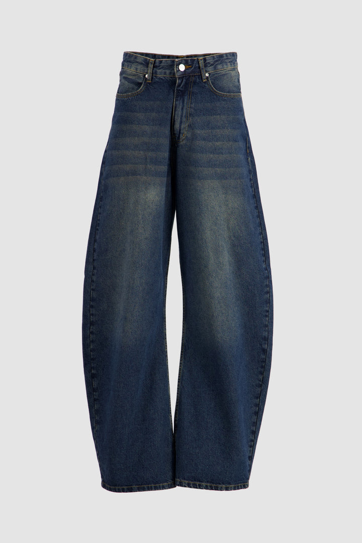Barrel Jeans - Medium Blue with Dirty Wash