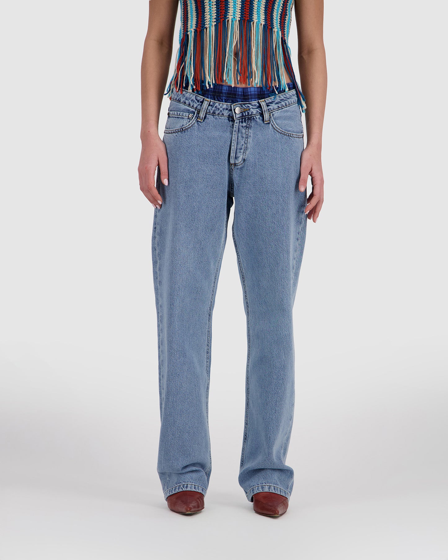 Straight Leg Jeans - Medium Blue