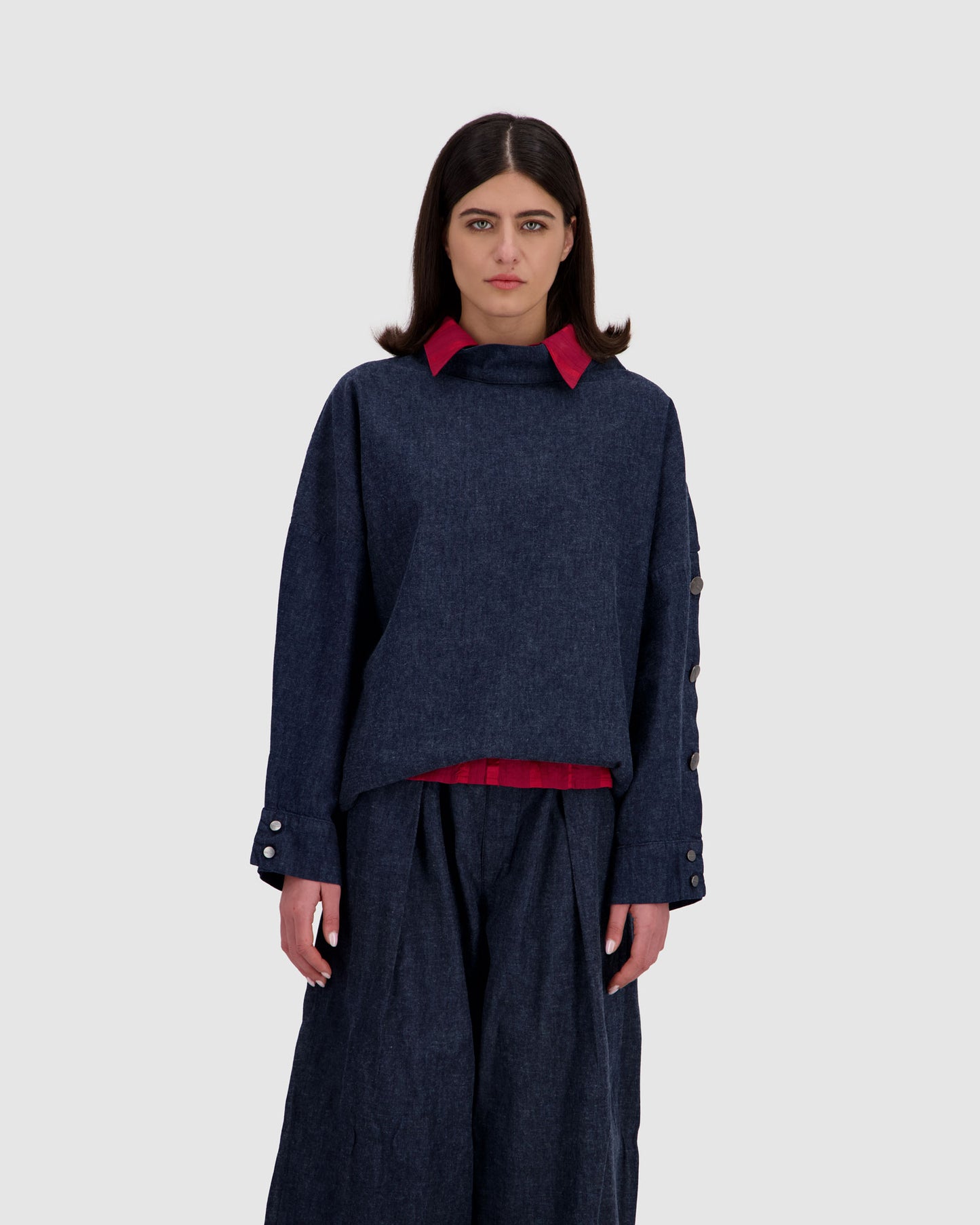 Shirt with Side Buttons - Indigo Wash
