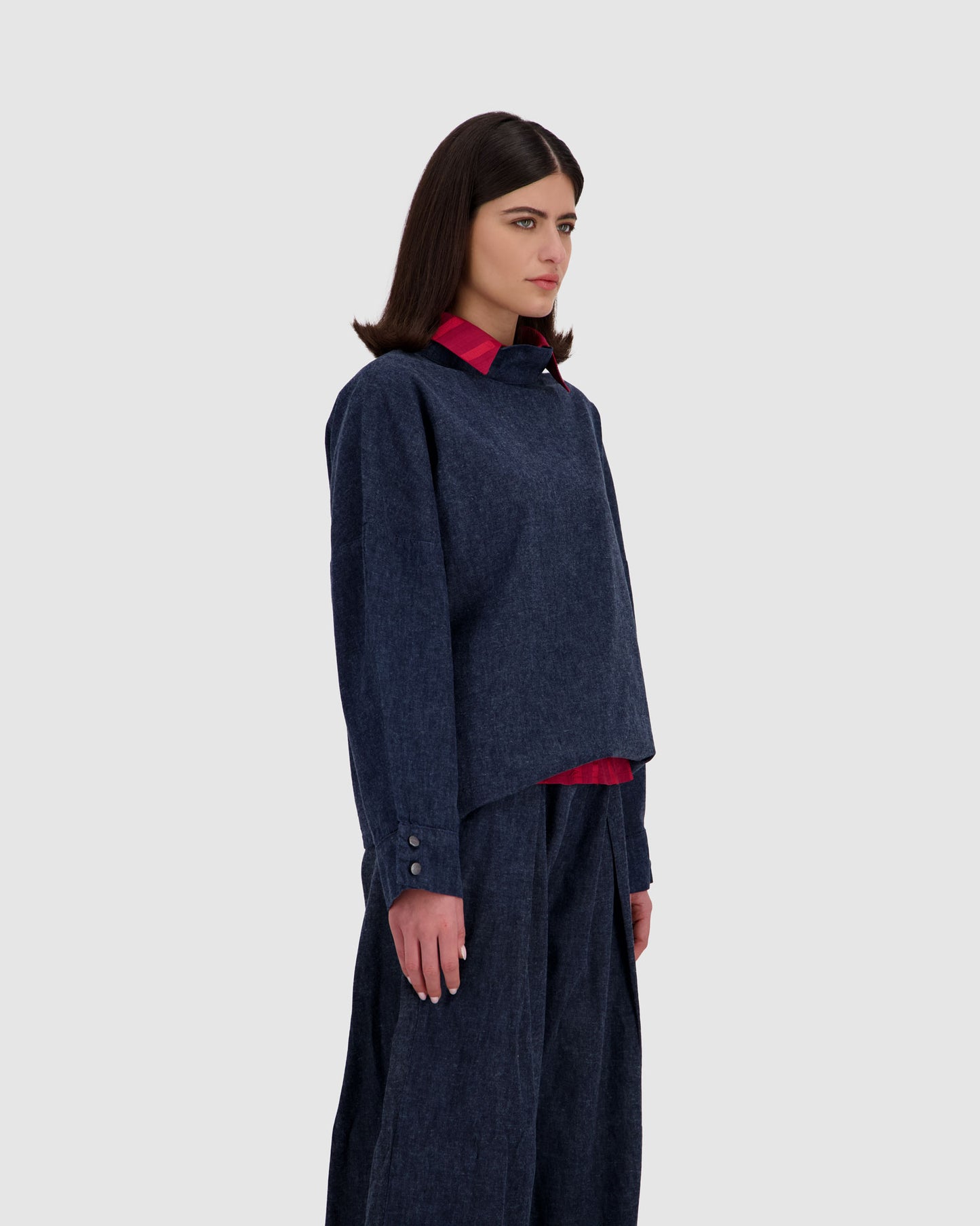 Shirt with Side Buttons - Indigo Wash