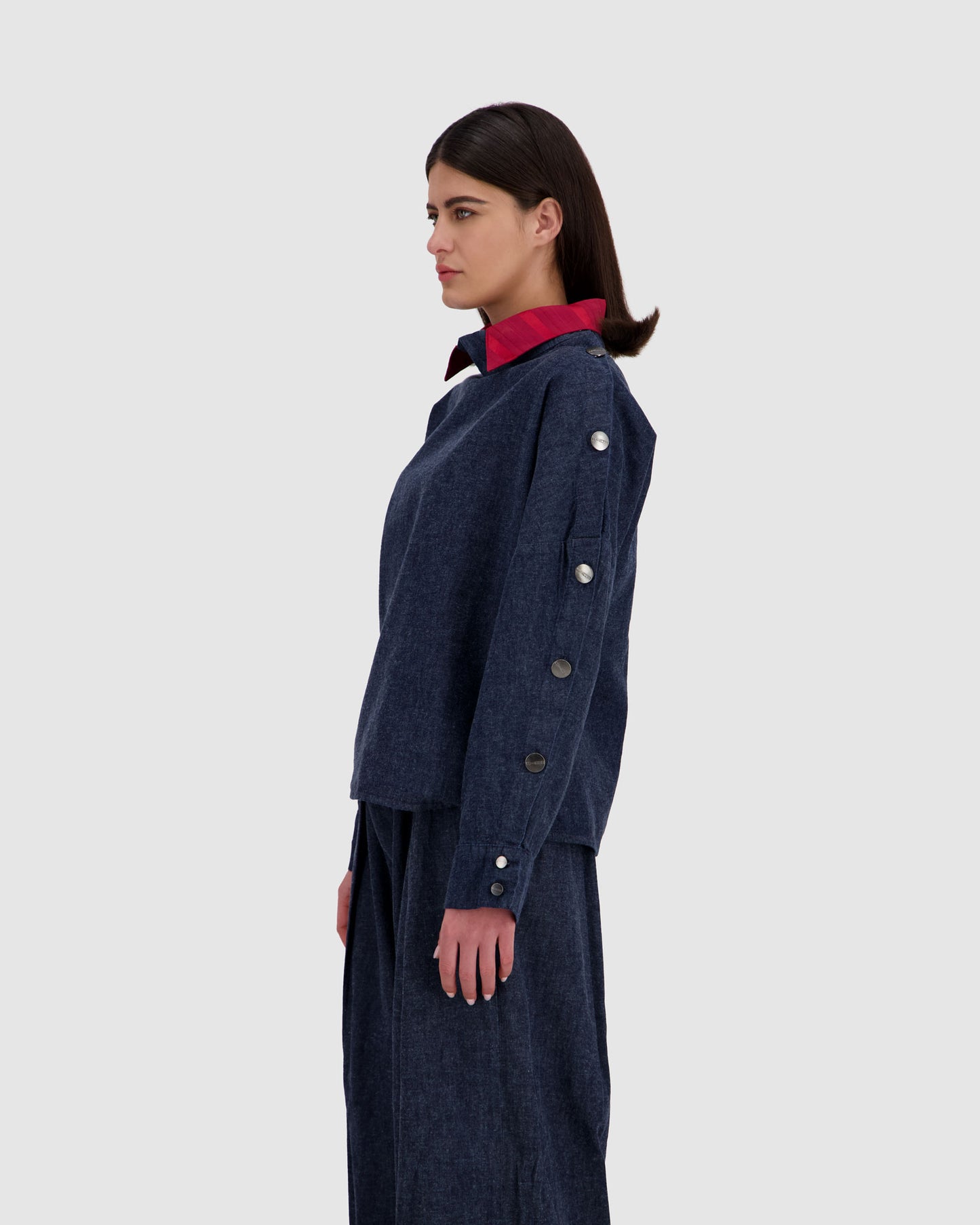 Shirt with Side Buttons - Indigo Wash