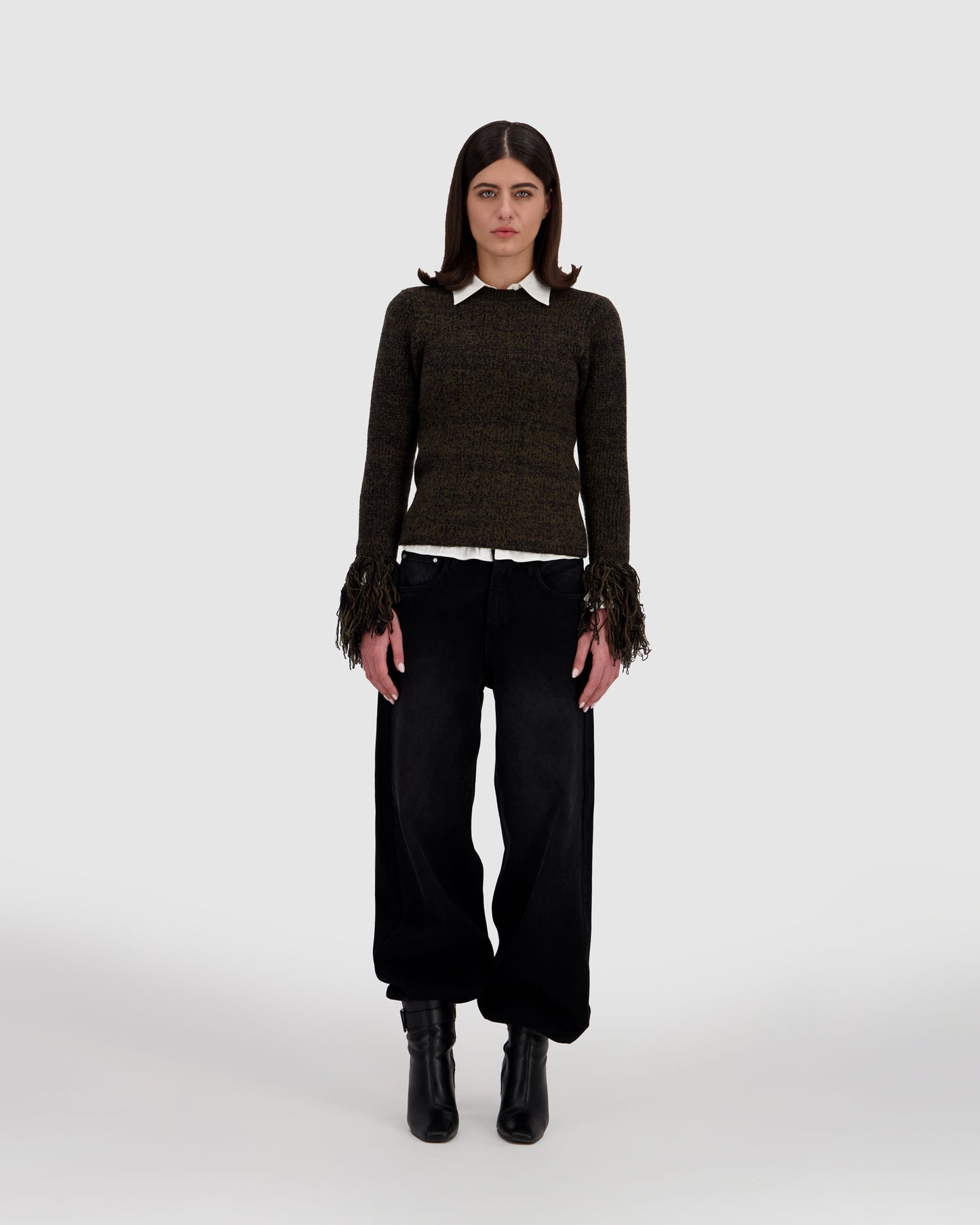 Fringed Sweater Dark Olive