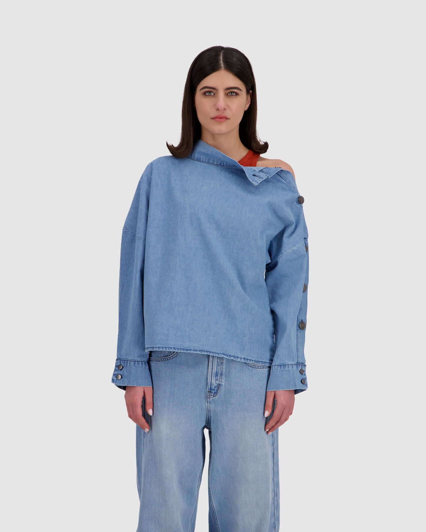 Shirt with Side Buttons - Blue Wash