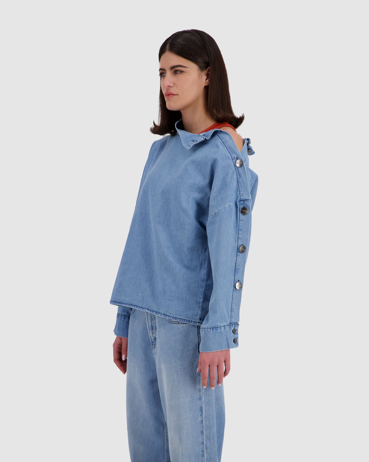 Shirt with Side Buttons - Blue Wash