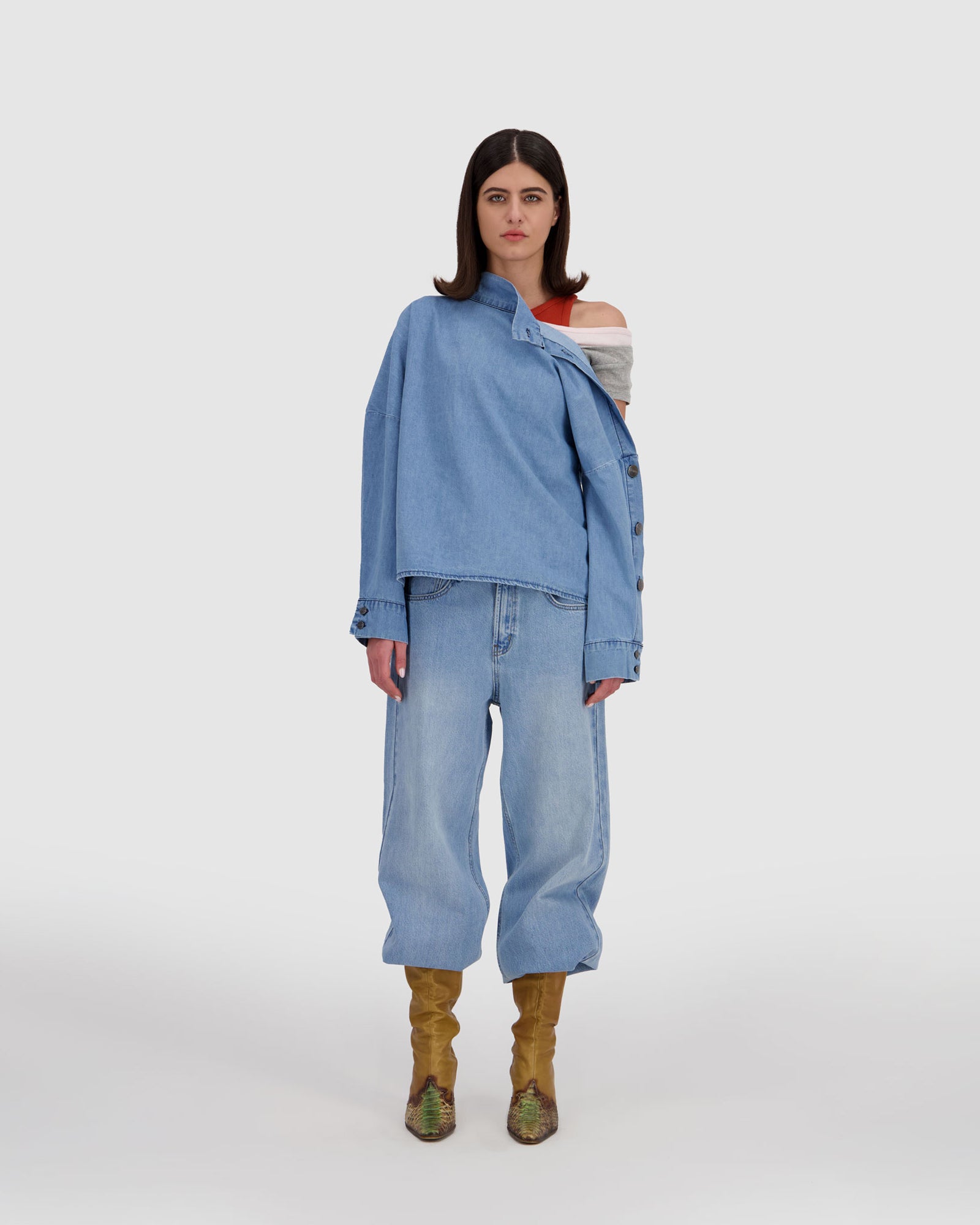 Shirt with Side Buttons - Blue Wash