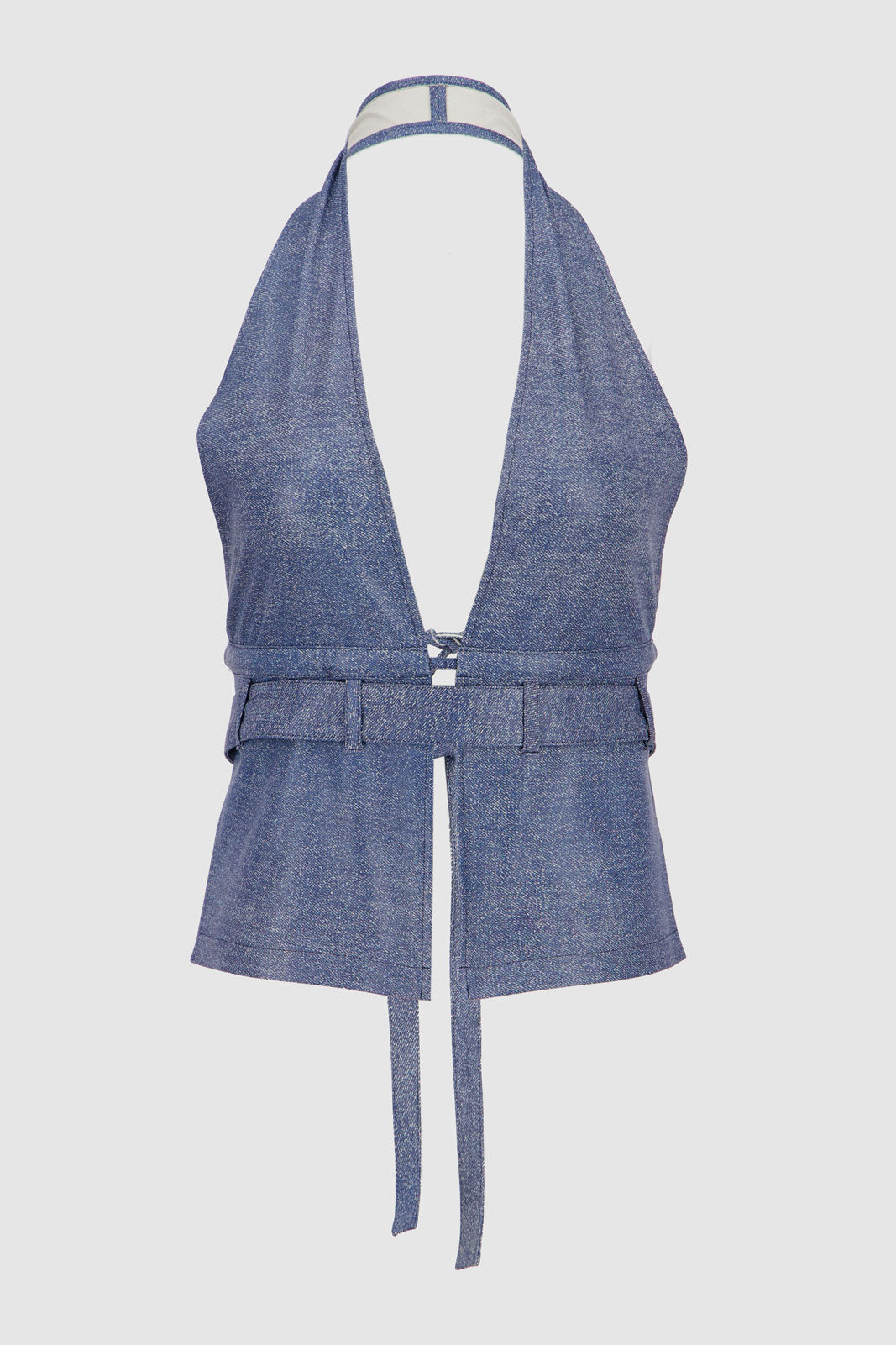 Leather Striped Halter - Blue Denim
