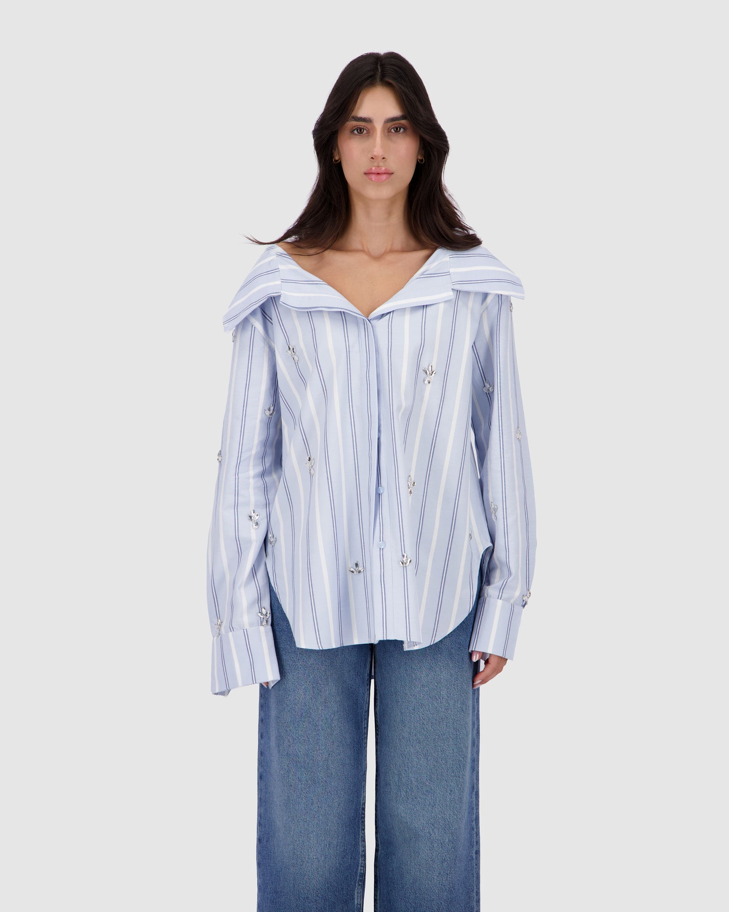Embellished Shirt -Blue Pinstripe