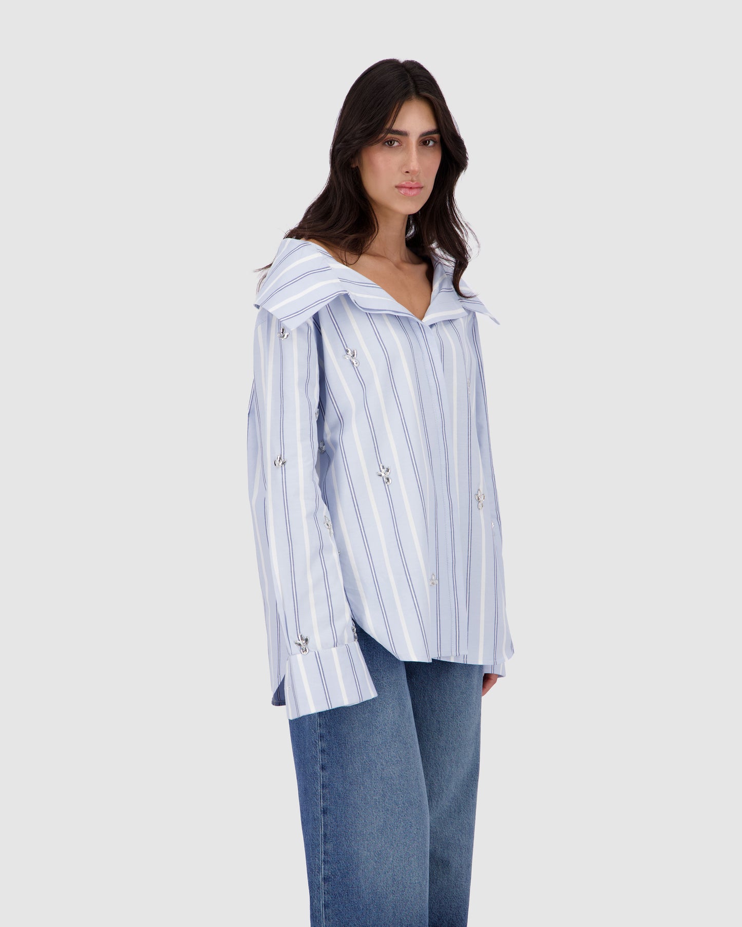 Embellished Shirt -Blue Pinstripe