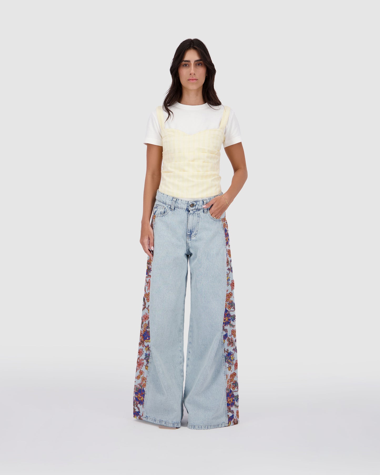 Floral Wide Leg -Ice Blue