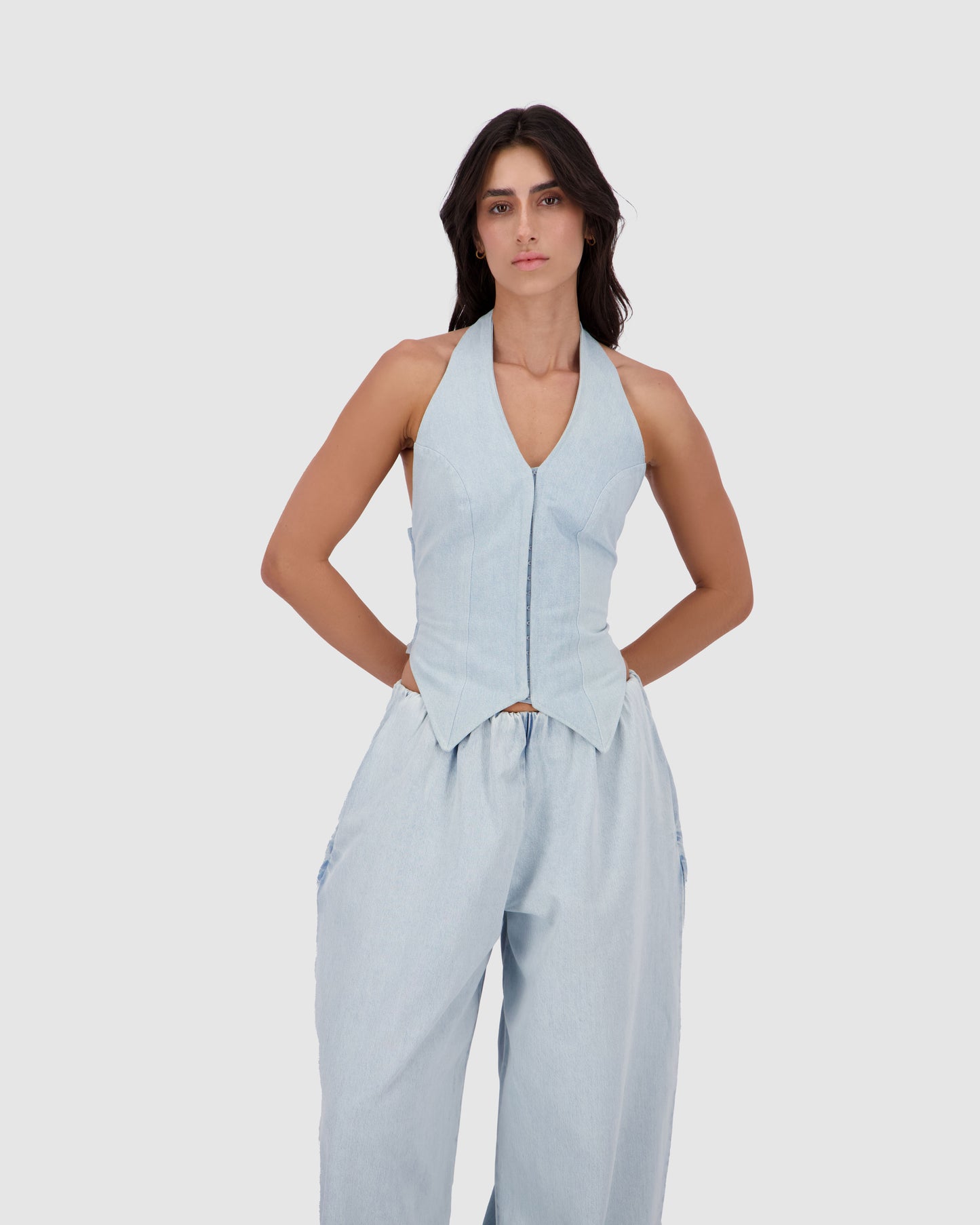 V-Stitched Corset -Sky Blue