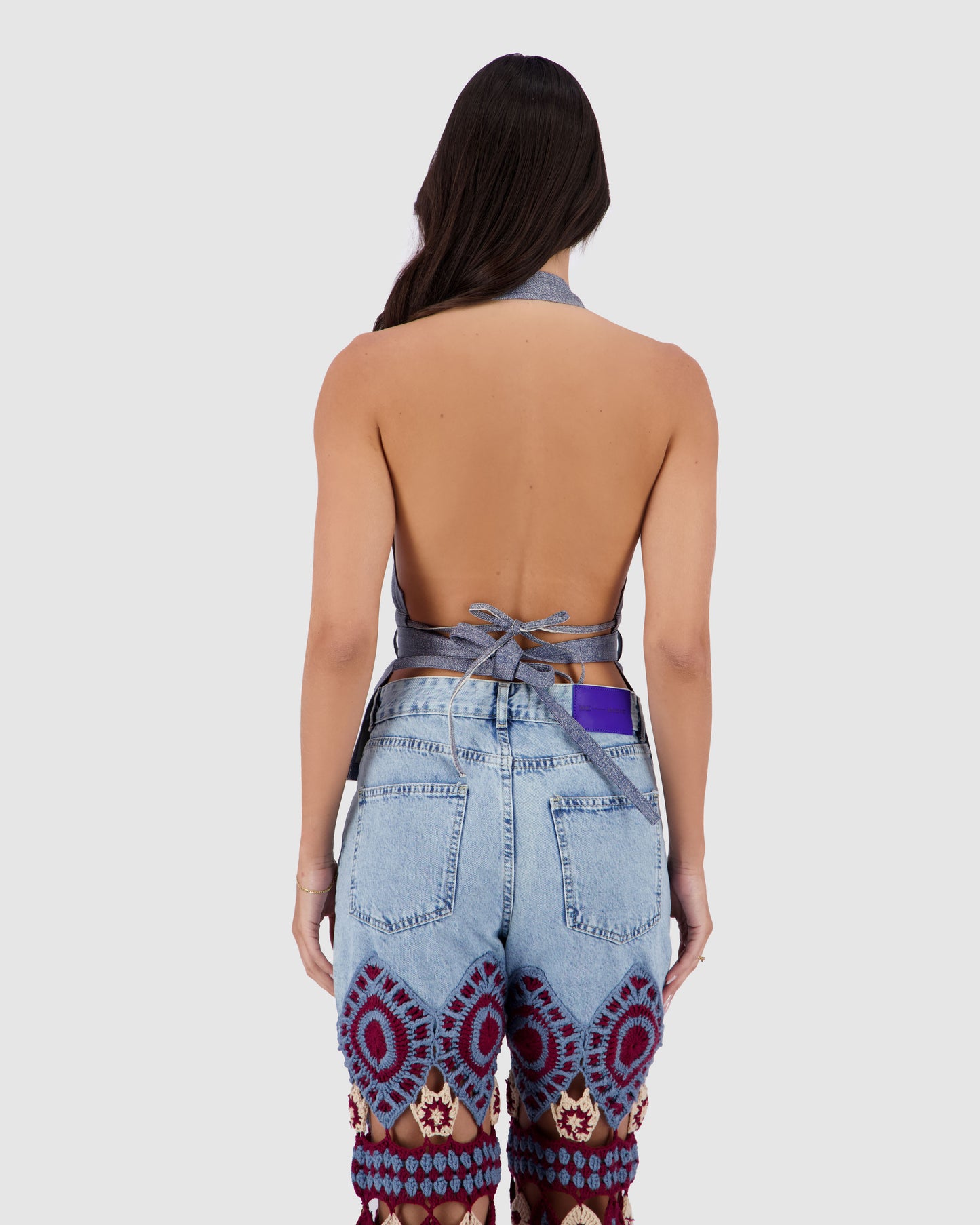 Leather Striped Halter - Blue Denim