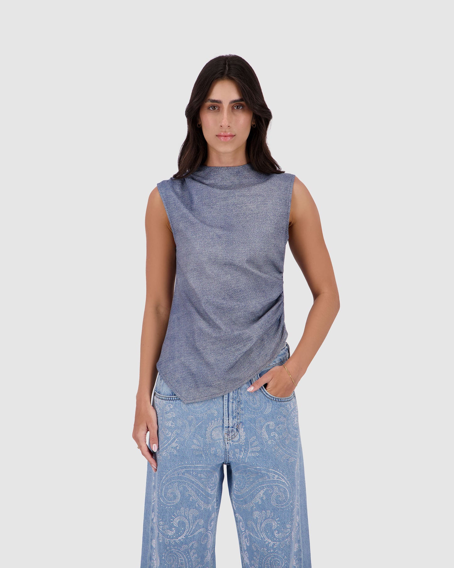 Leather Twist Top - Blue Denim