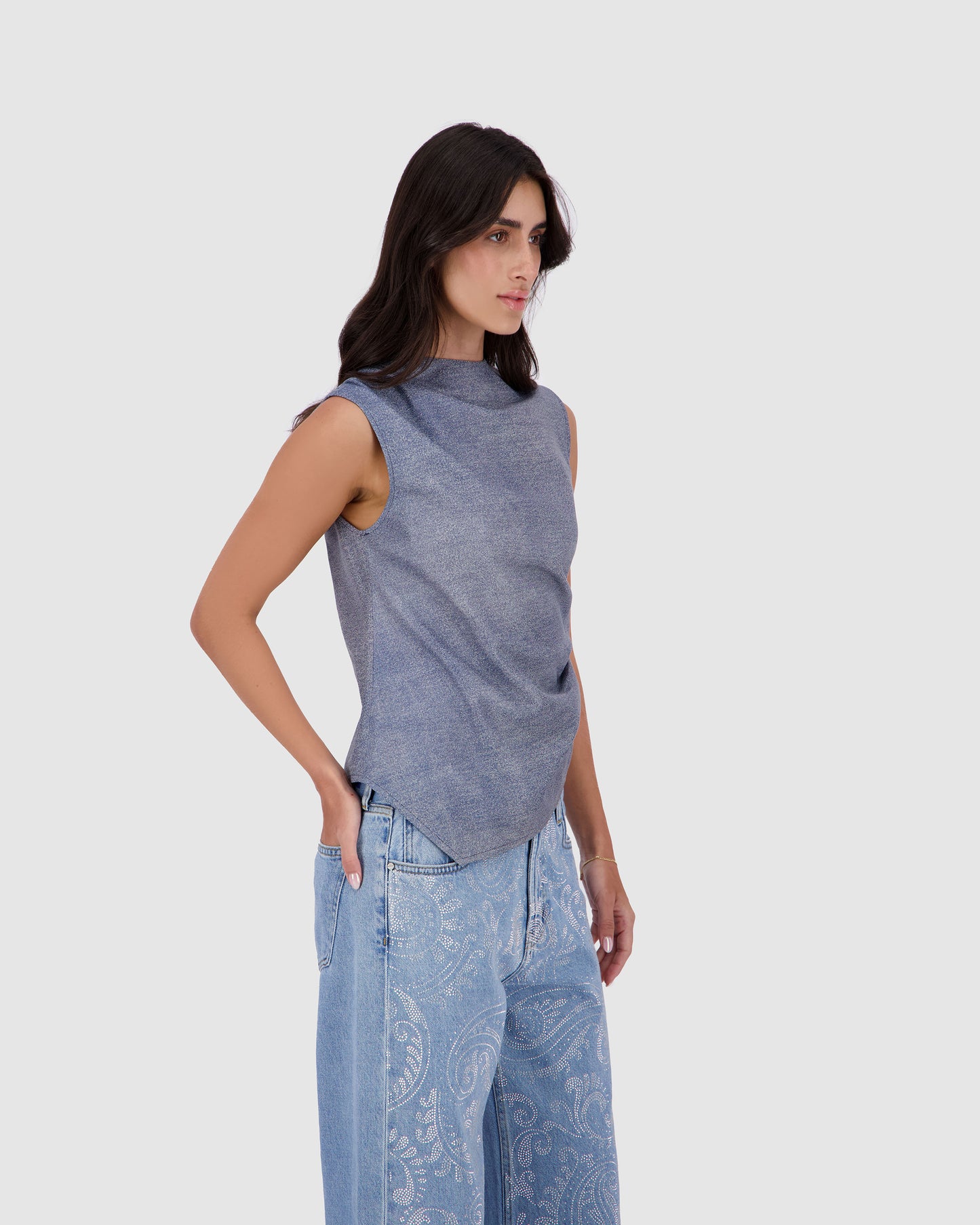 Leather Twist Top - Blue Denim