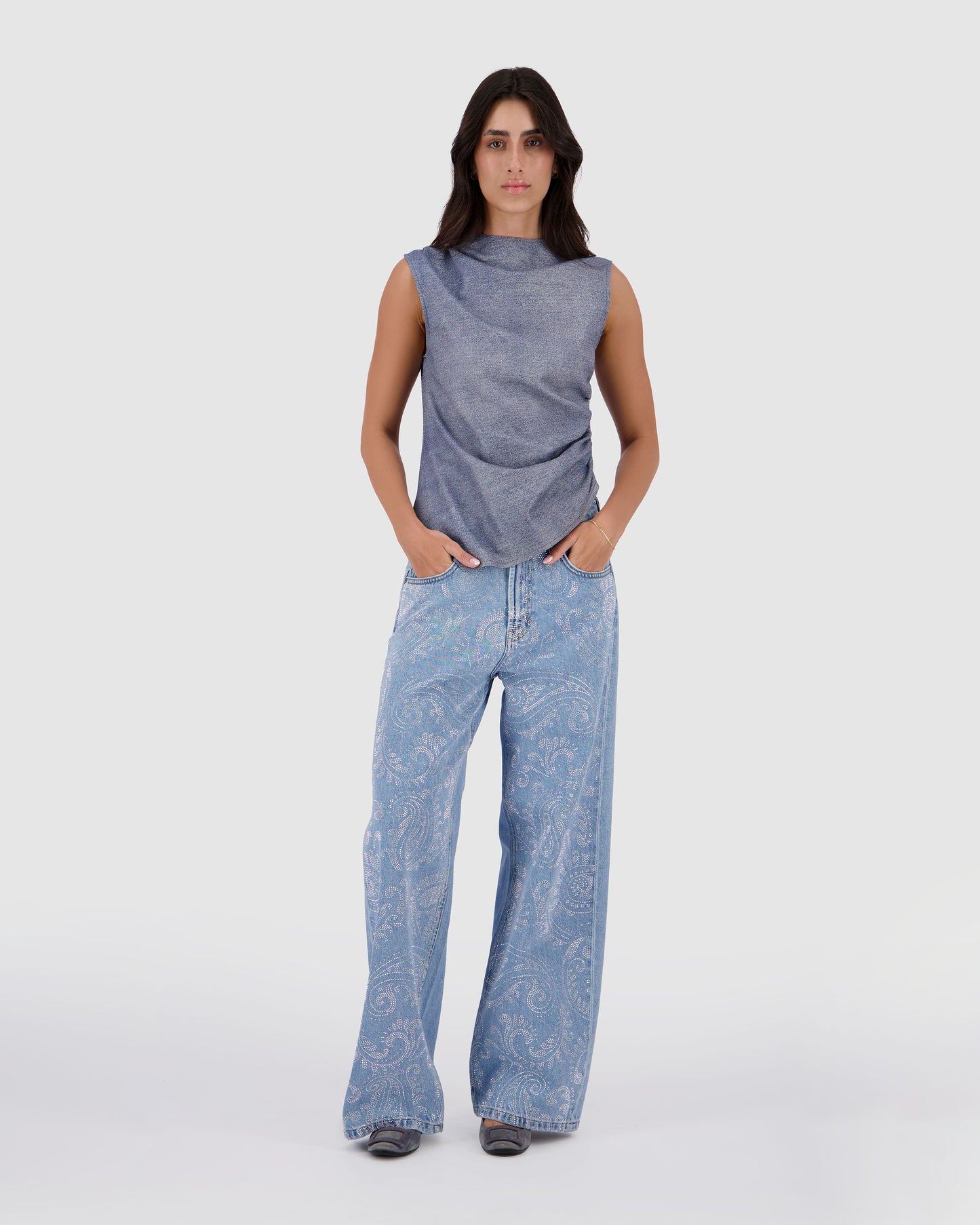 Leather Twist Top - Blue Denim