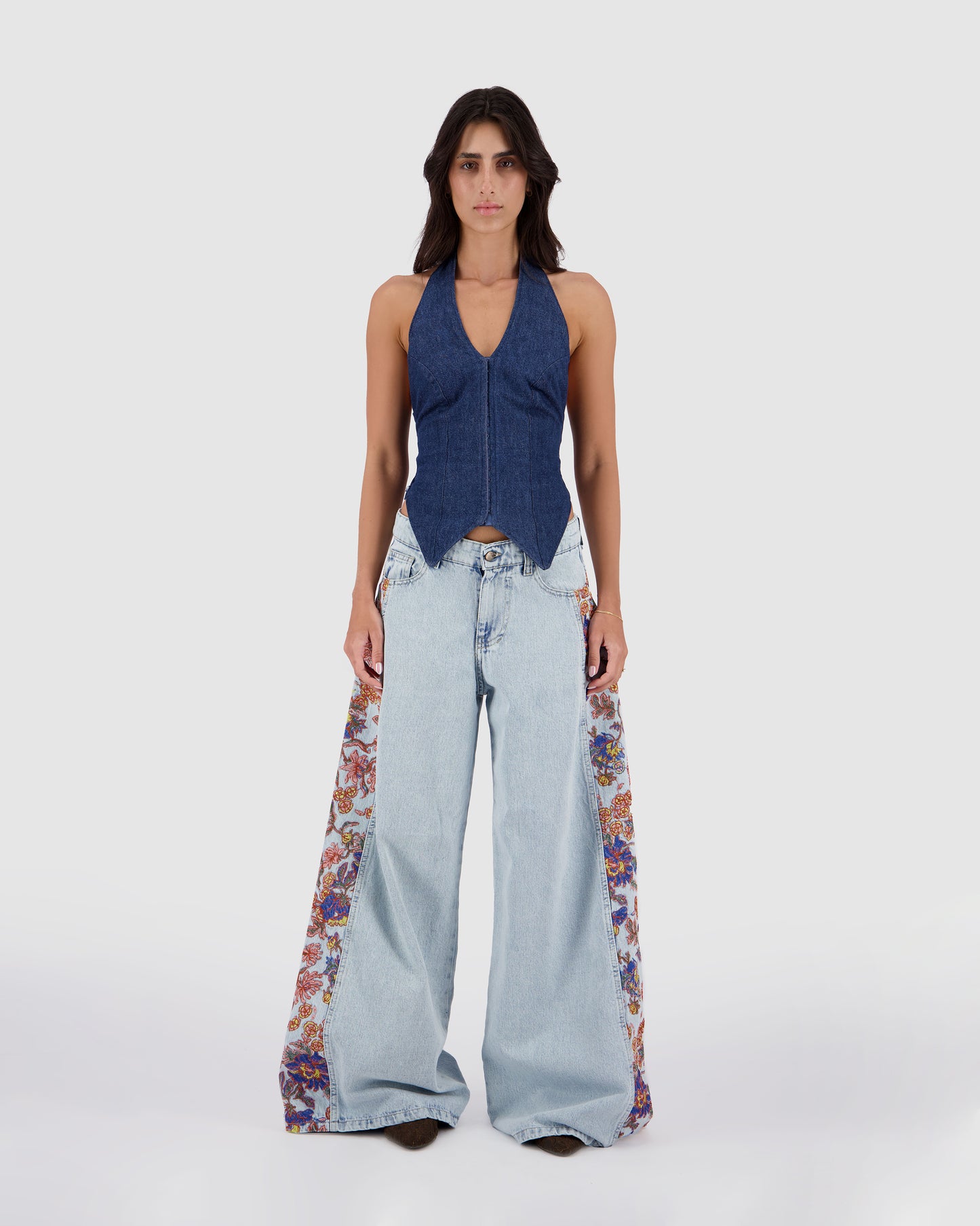 Floral Wide Leg -Ice Blue
