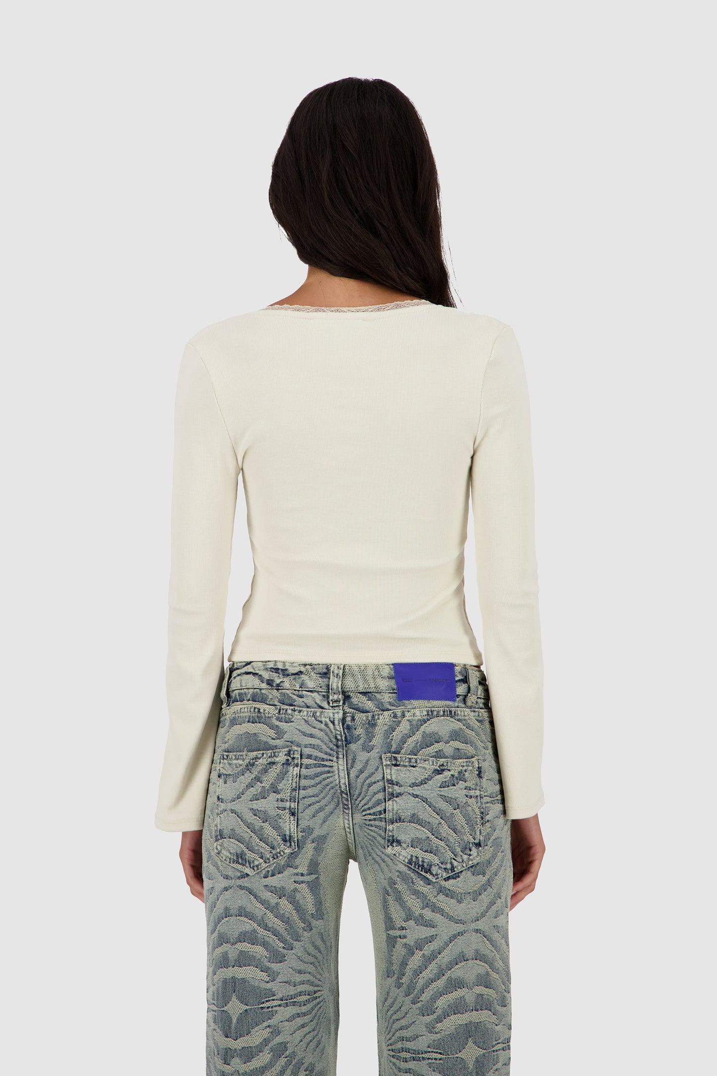 Lace Vee Top -Beige