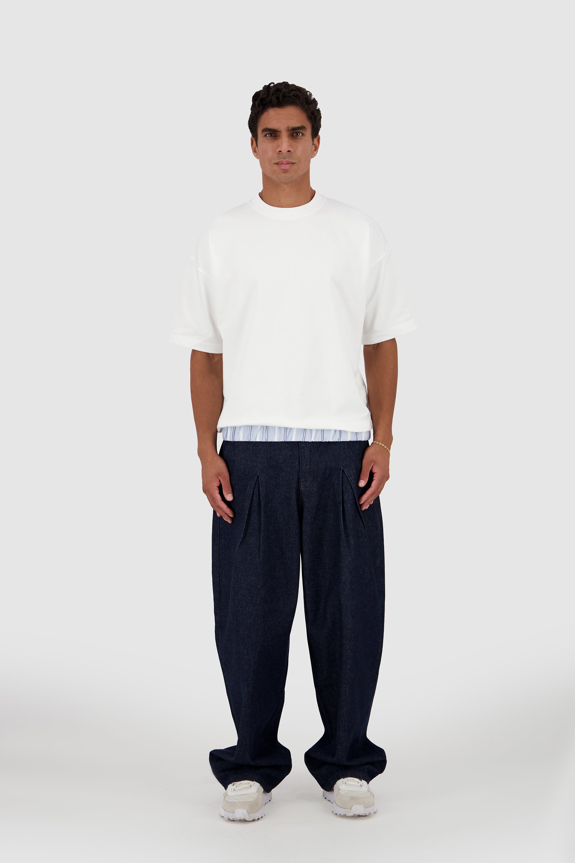 Off Duty Boxer Tee -WhitexBlue Pinstripes
