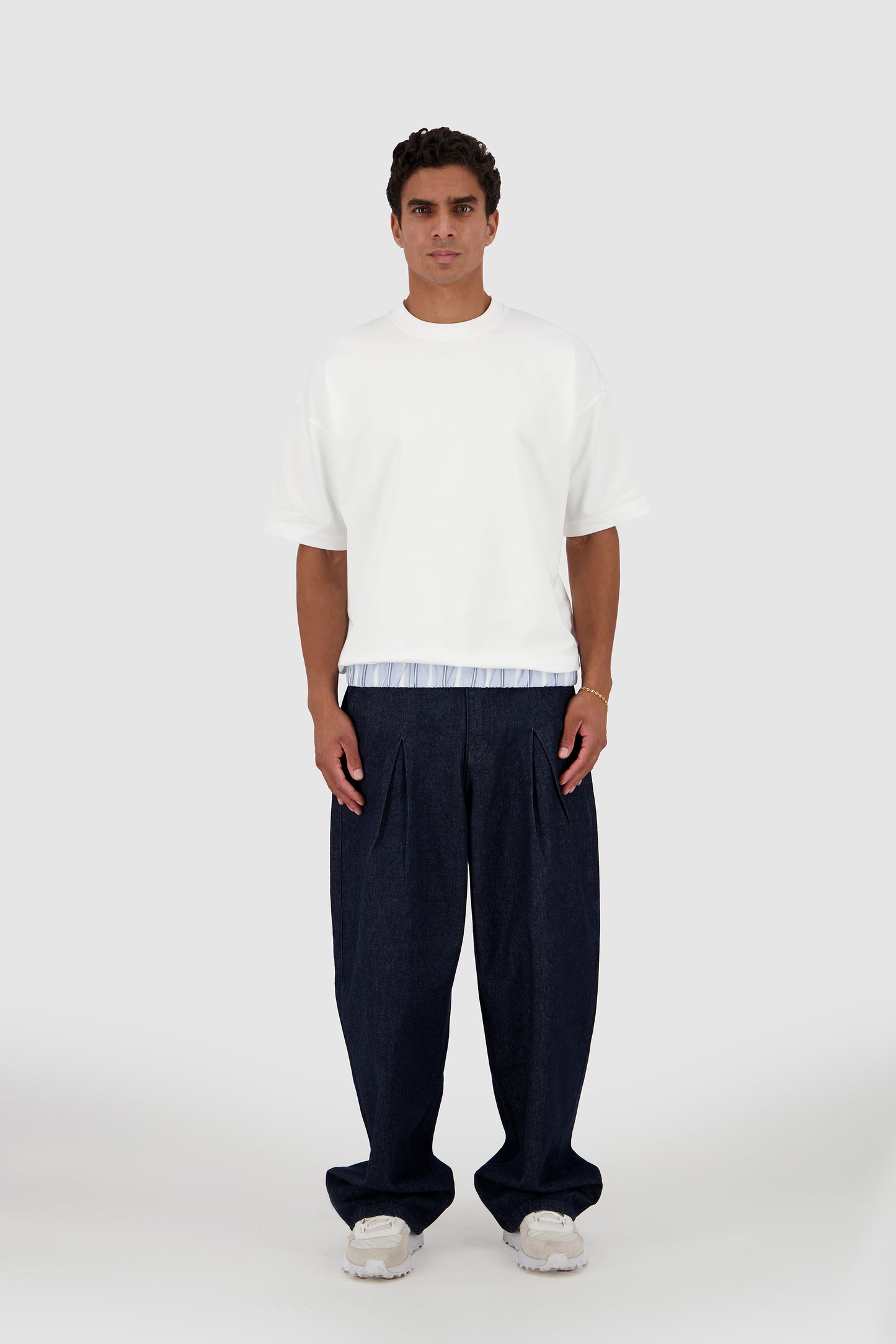 Off Duty Boxer Tee -WhitexBlue Pinstripes