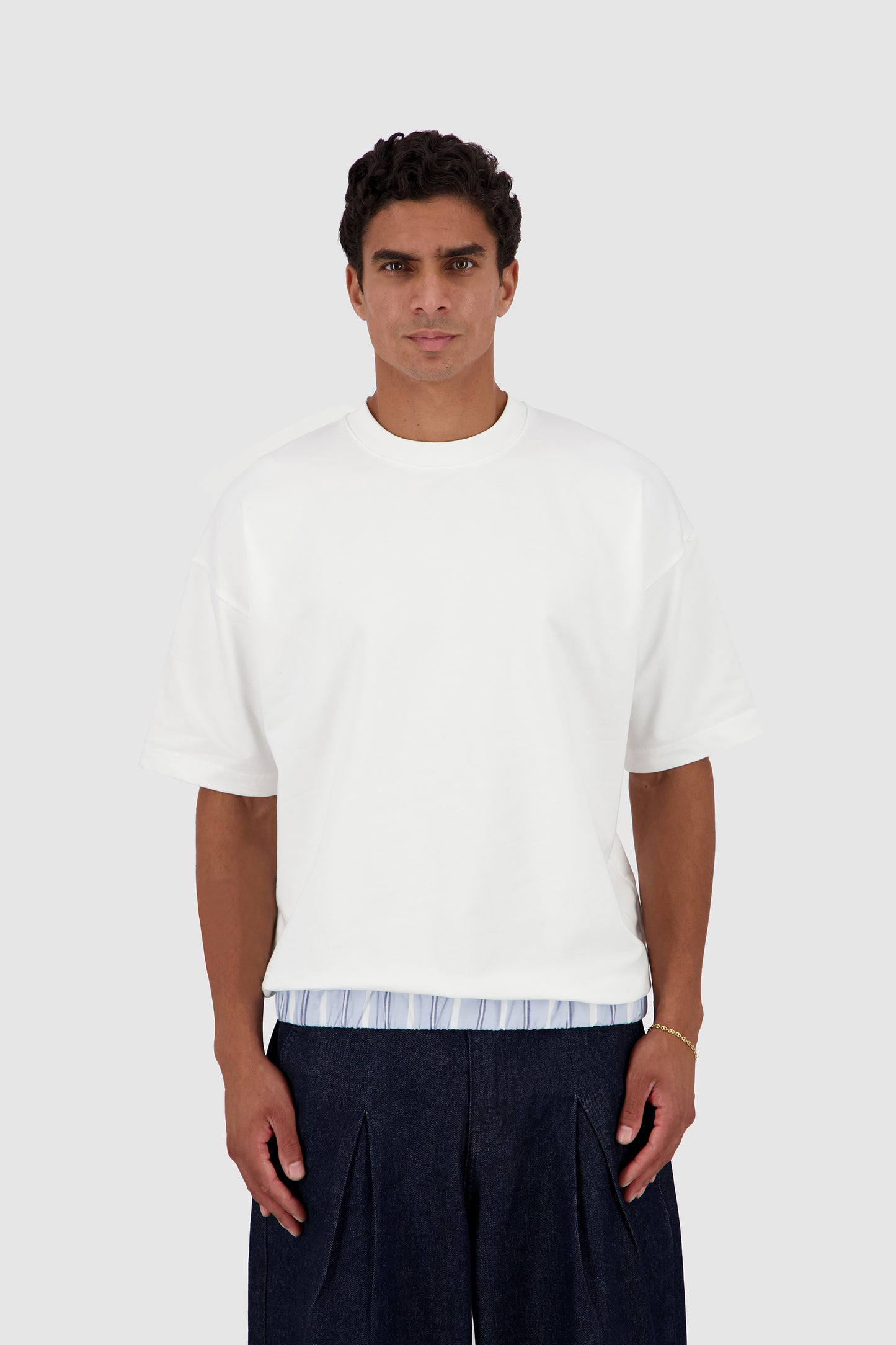 Off Duty Boxer Tee -WhitexBlue Pinstripes