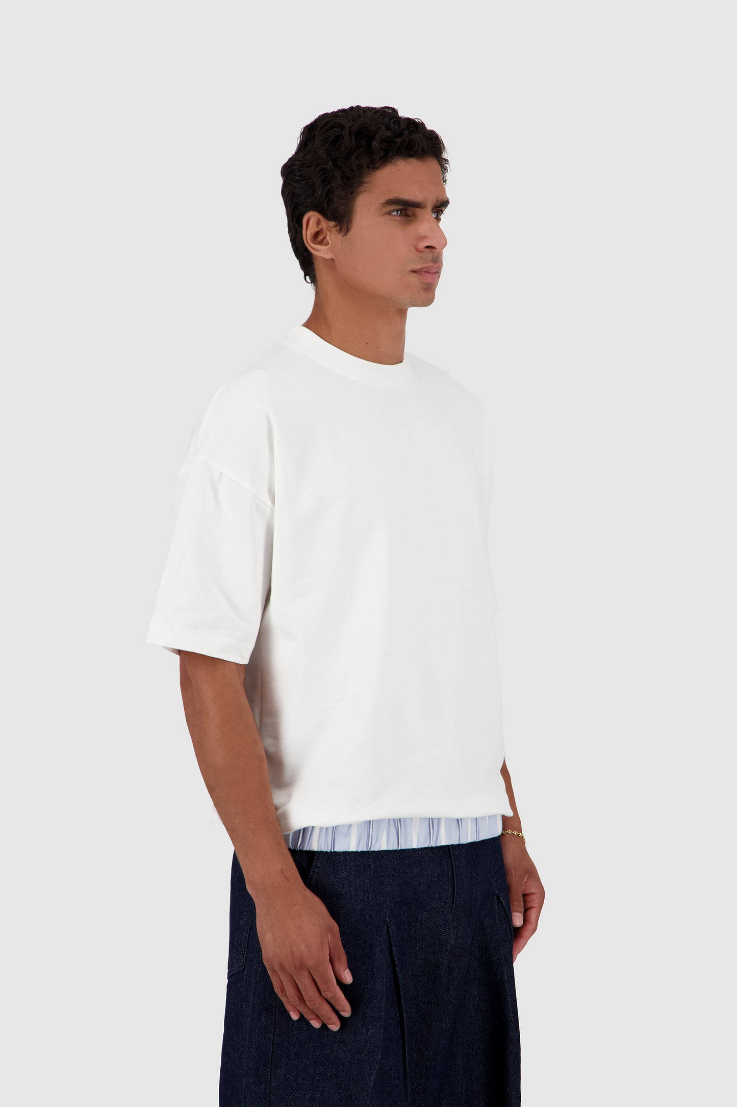 Off Duty Boxer Tee -WhitexBlue Pinstripes