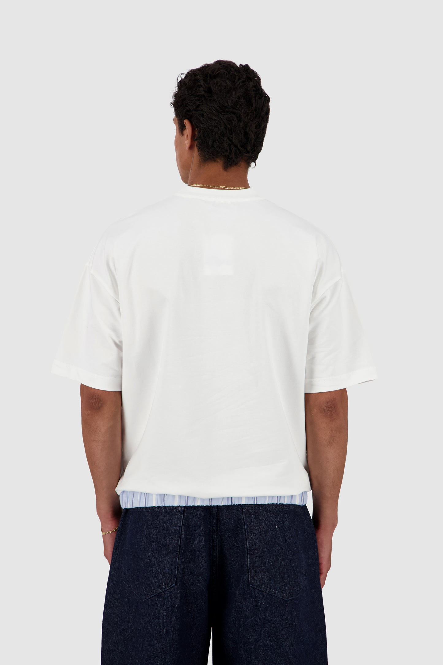 Off Duty Boxer Tee -WhitexBlue Pinstripes
