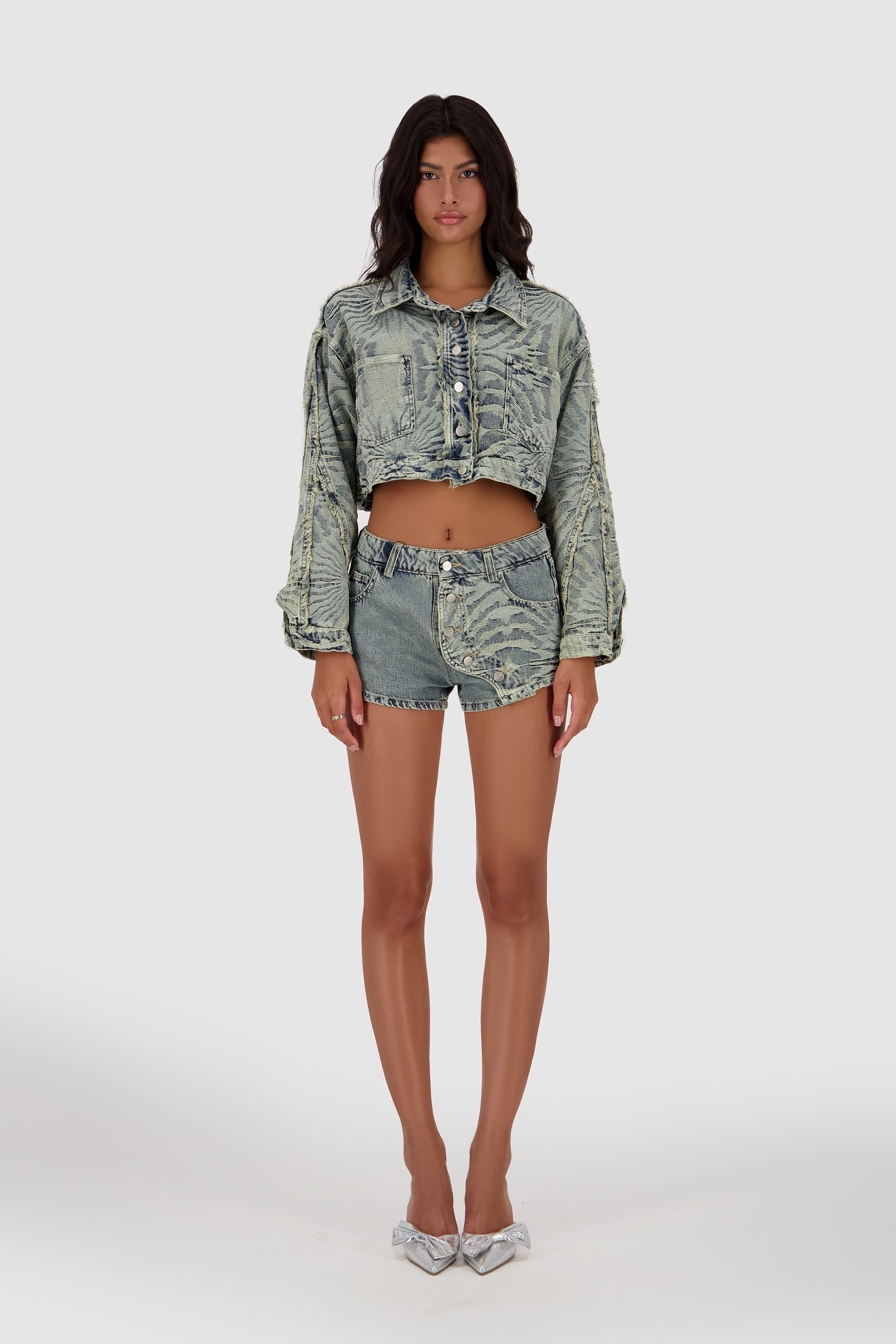 Fringed Jacquard Jacket  -Washed out