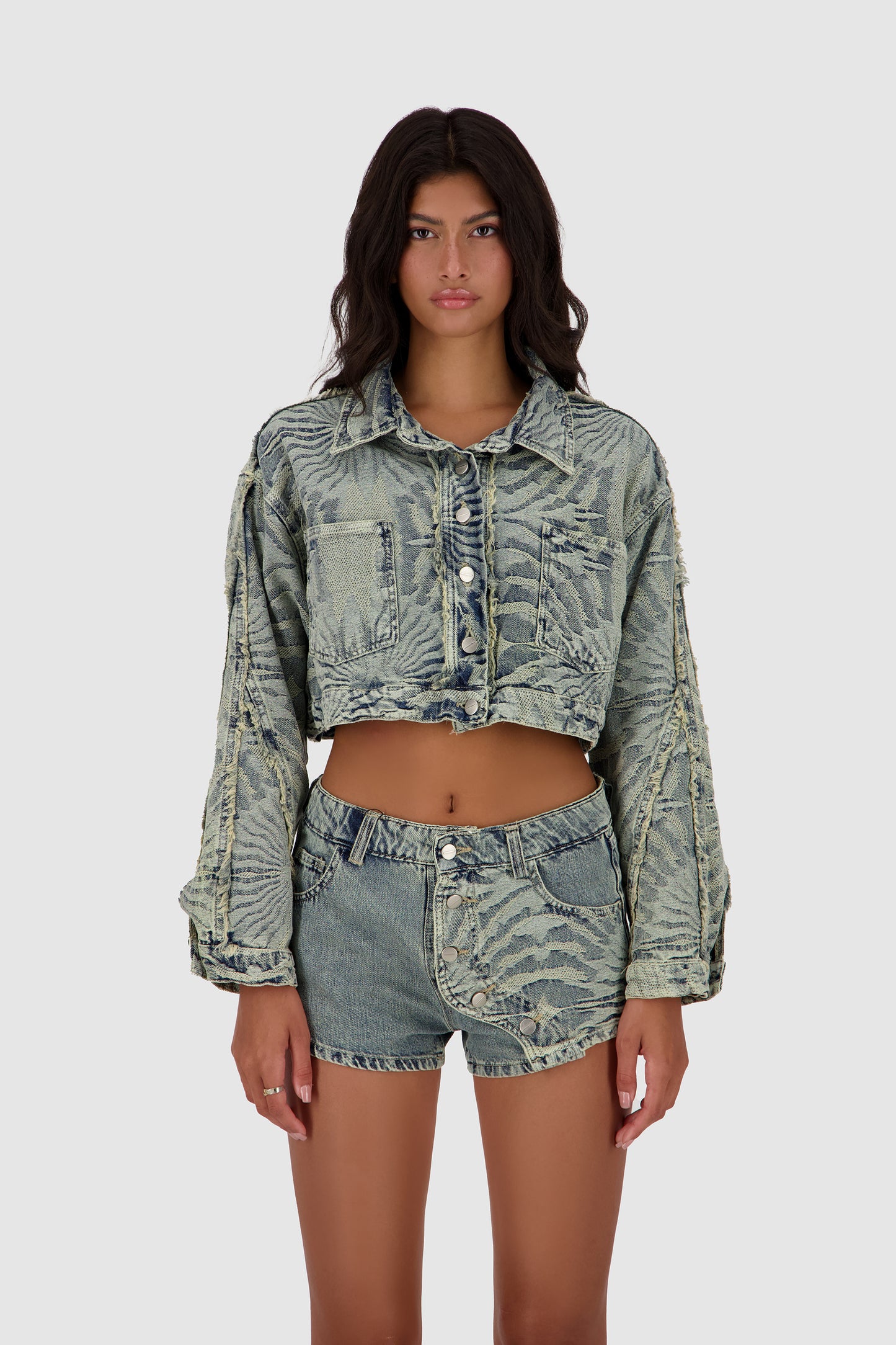 Fringed Jacquard Jacket  -Washed out