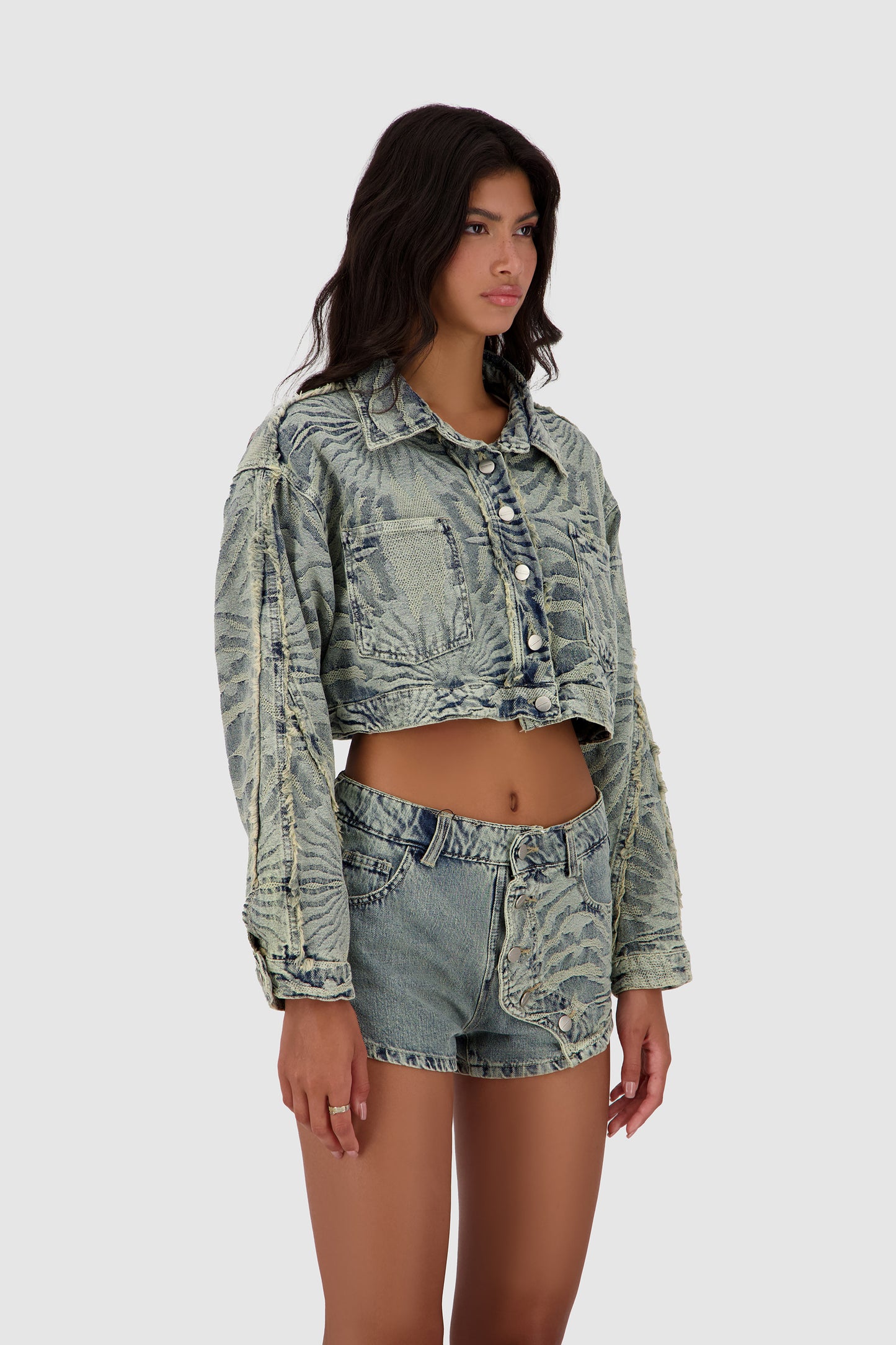 Fringed Jacquard Jacket  -Washed out