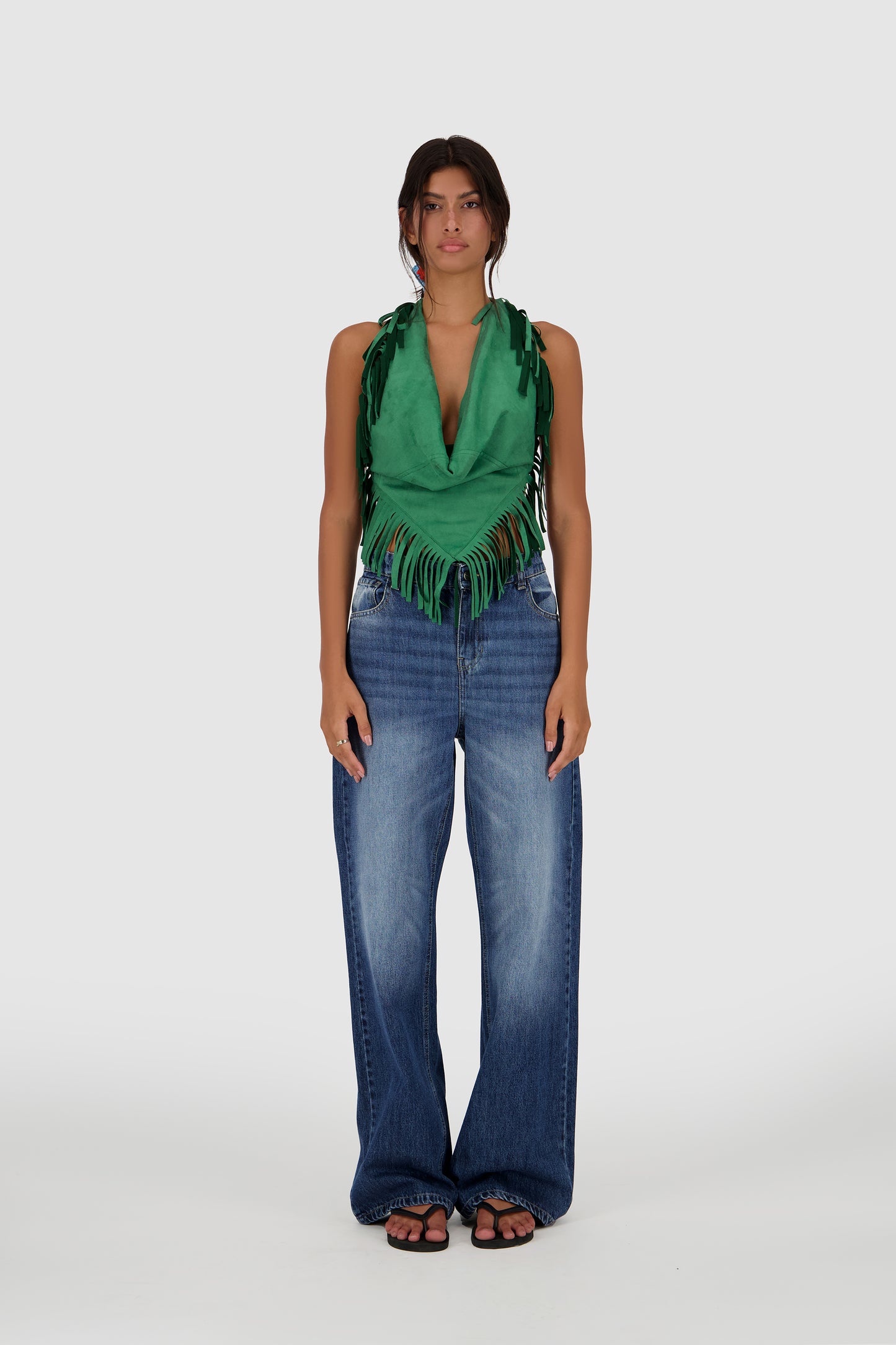 Suede Fringed Halter -Green
