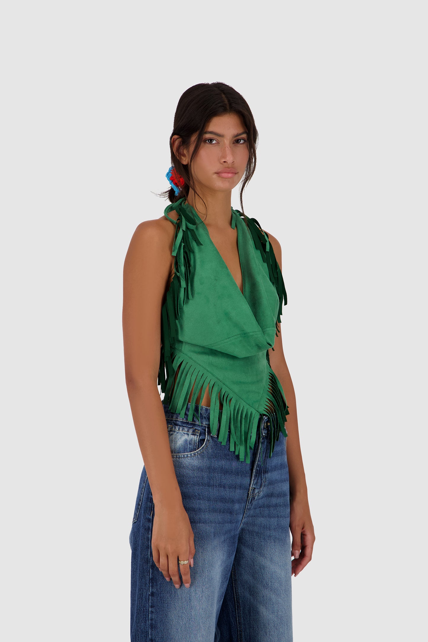 Suede Fringed Halter -Green
