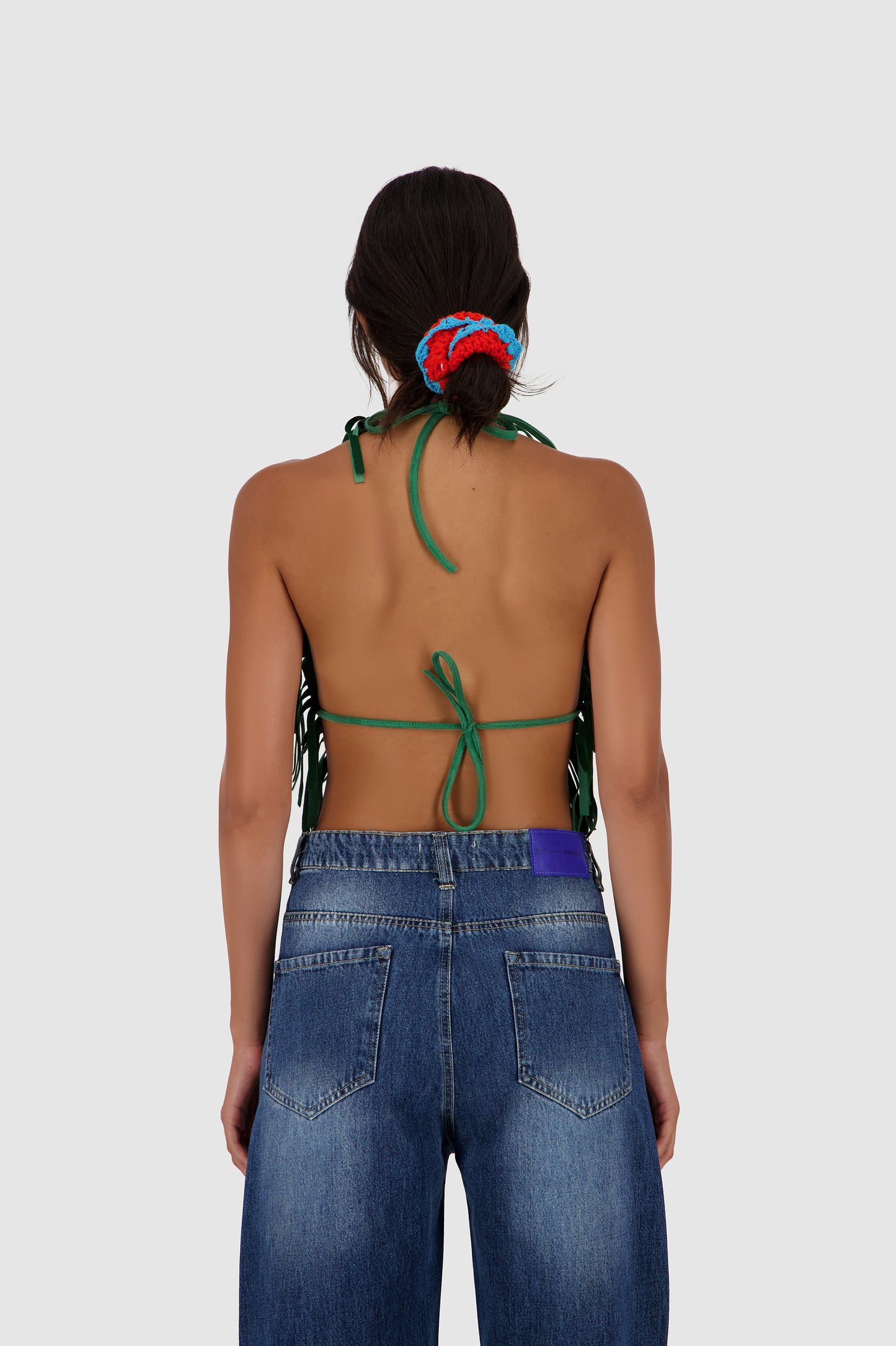 Suede Fringed Halter -Green