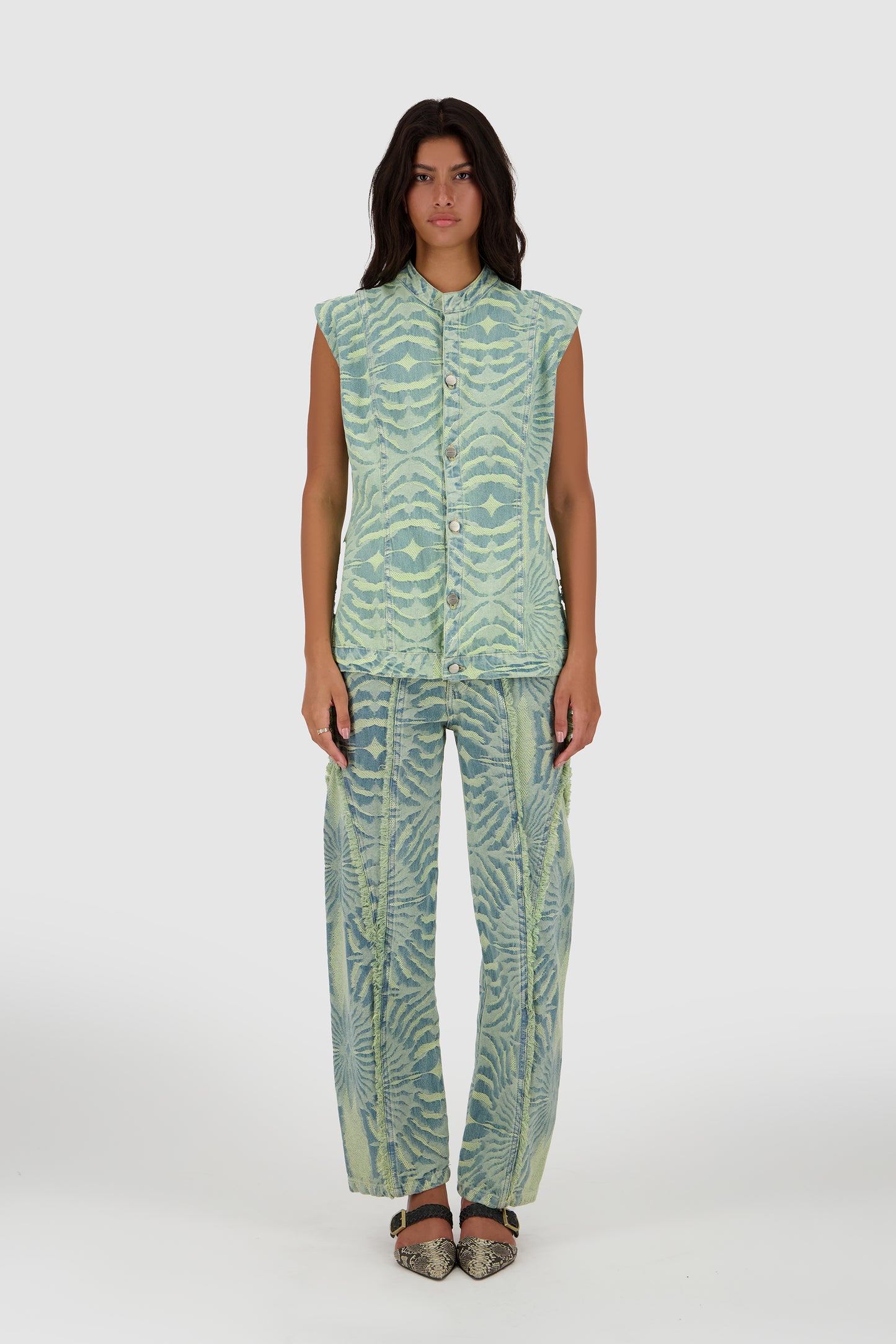 Straight Leg Fringed Jacquard -Washed Out