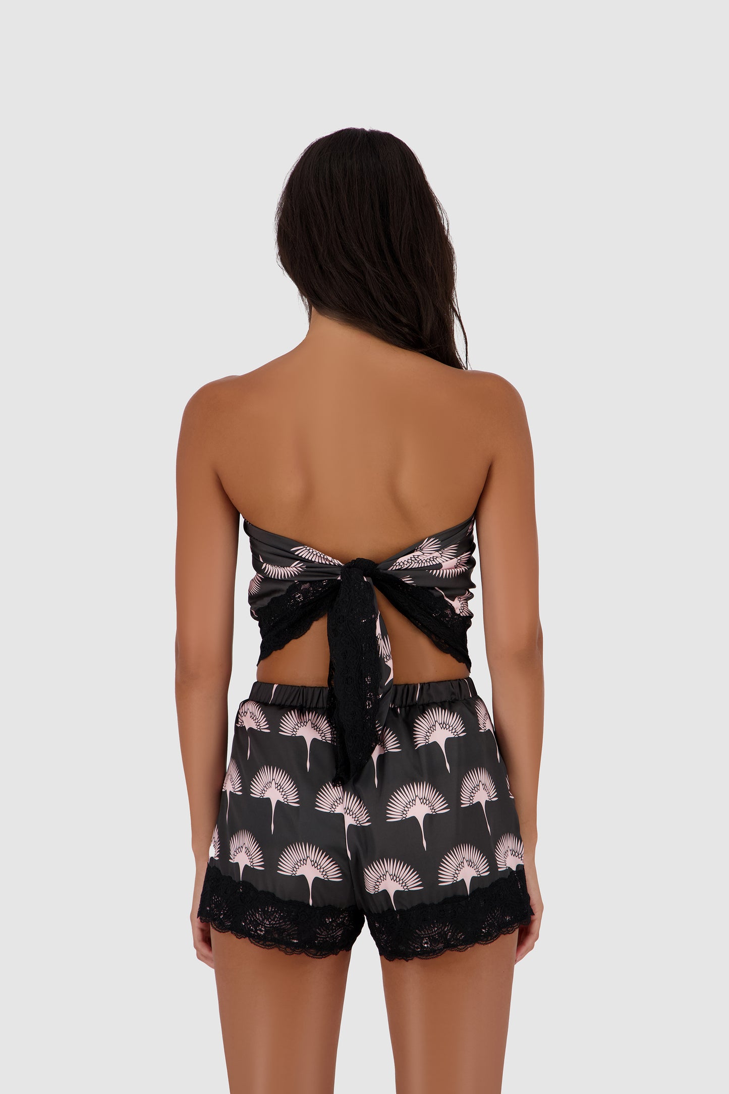 Lace Bandana Top -Black Printed