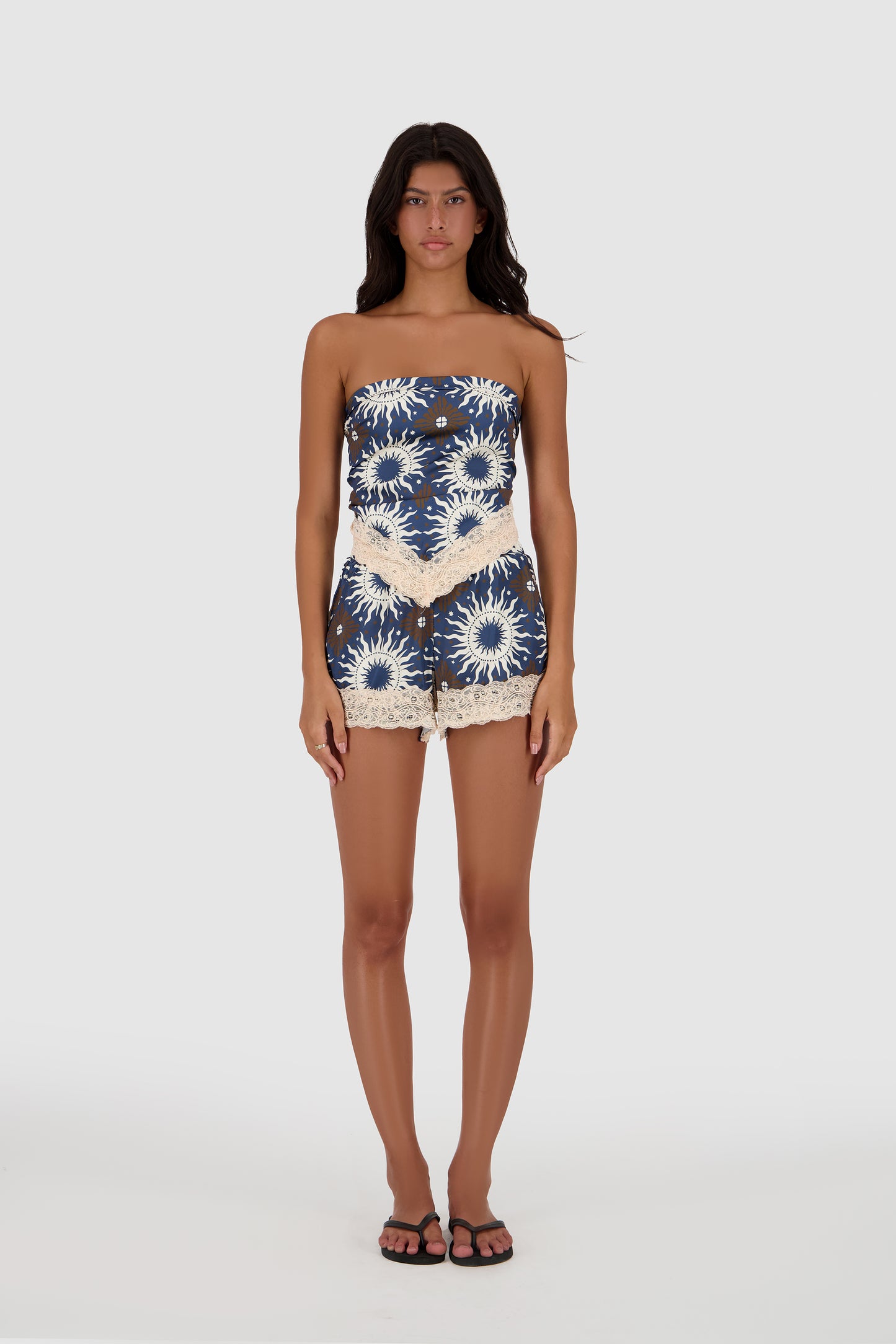 Lace Shorts -Blue Printed