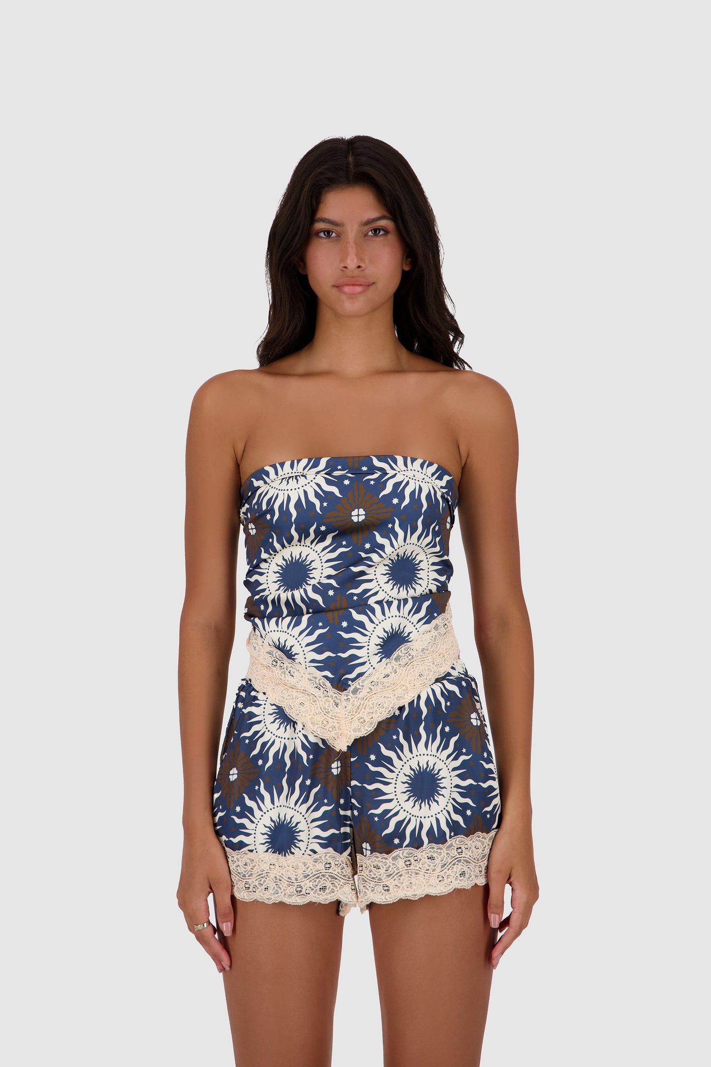 Lace Shorts -Blue Printed