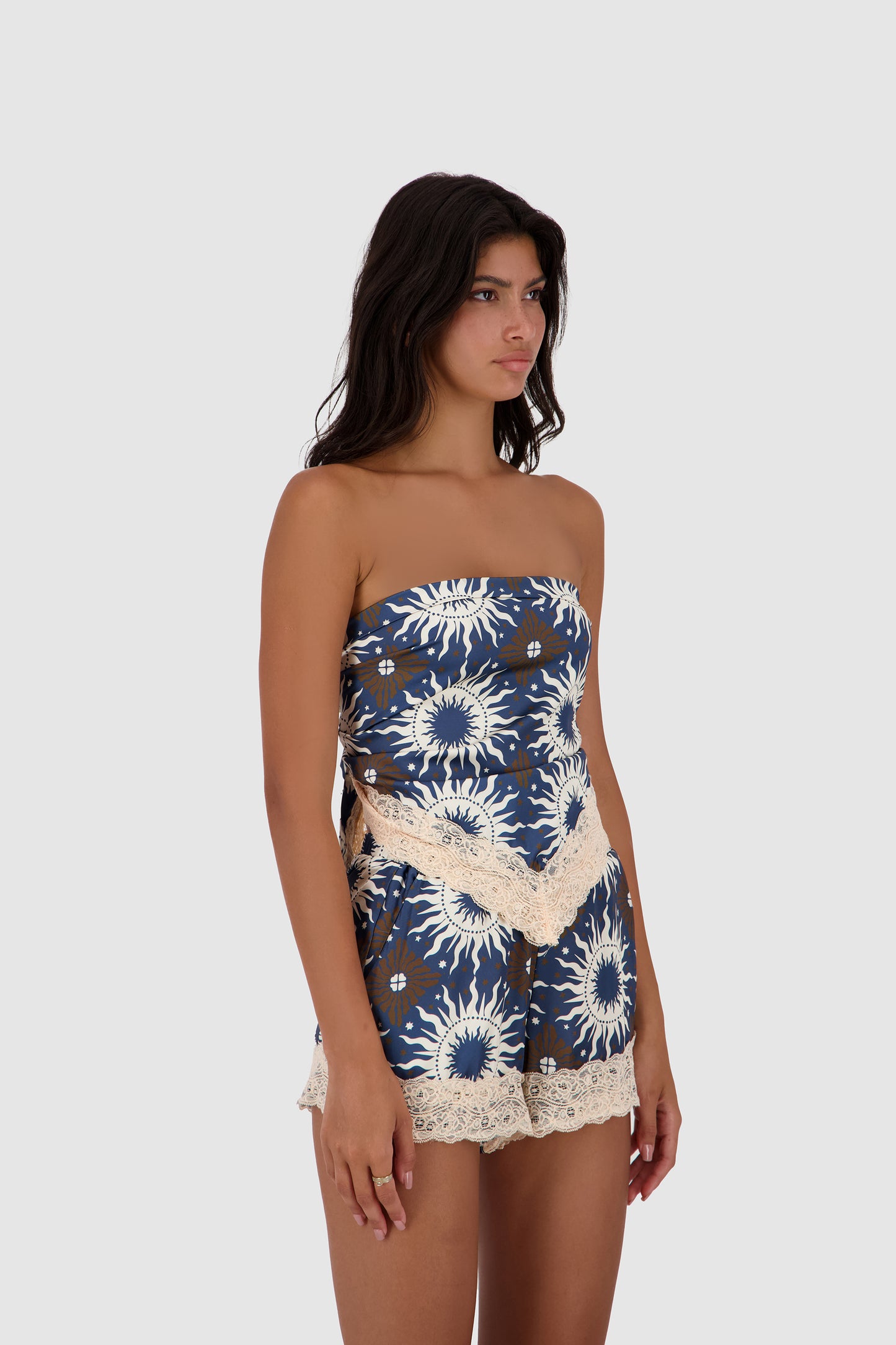 Lace Shorts -Blue Printed